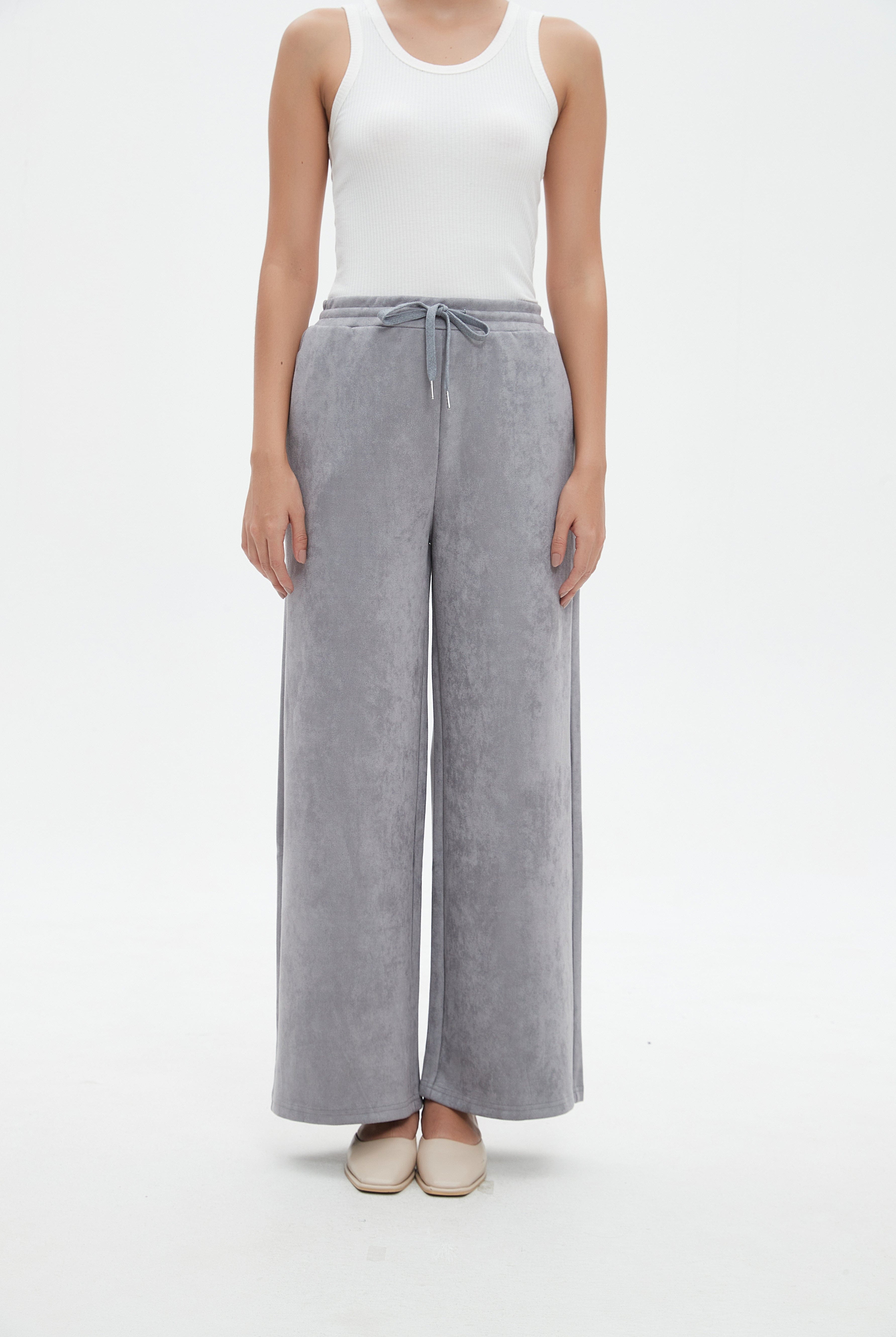 نتشي سروال طويل واسع من الأسفل برباط خصر