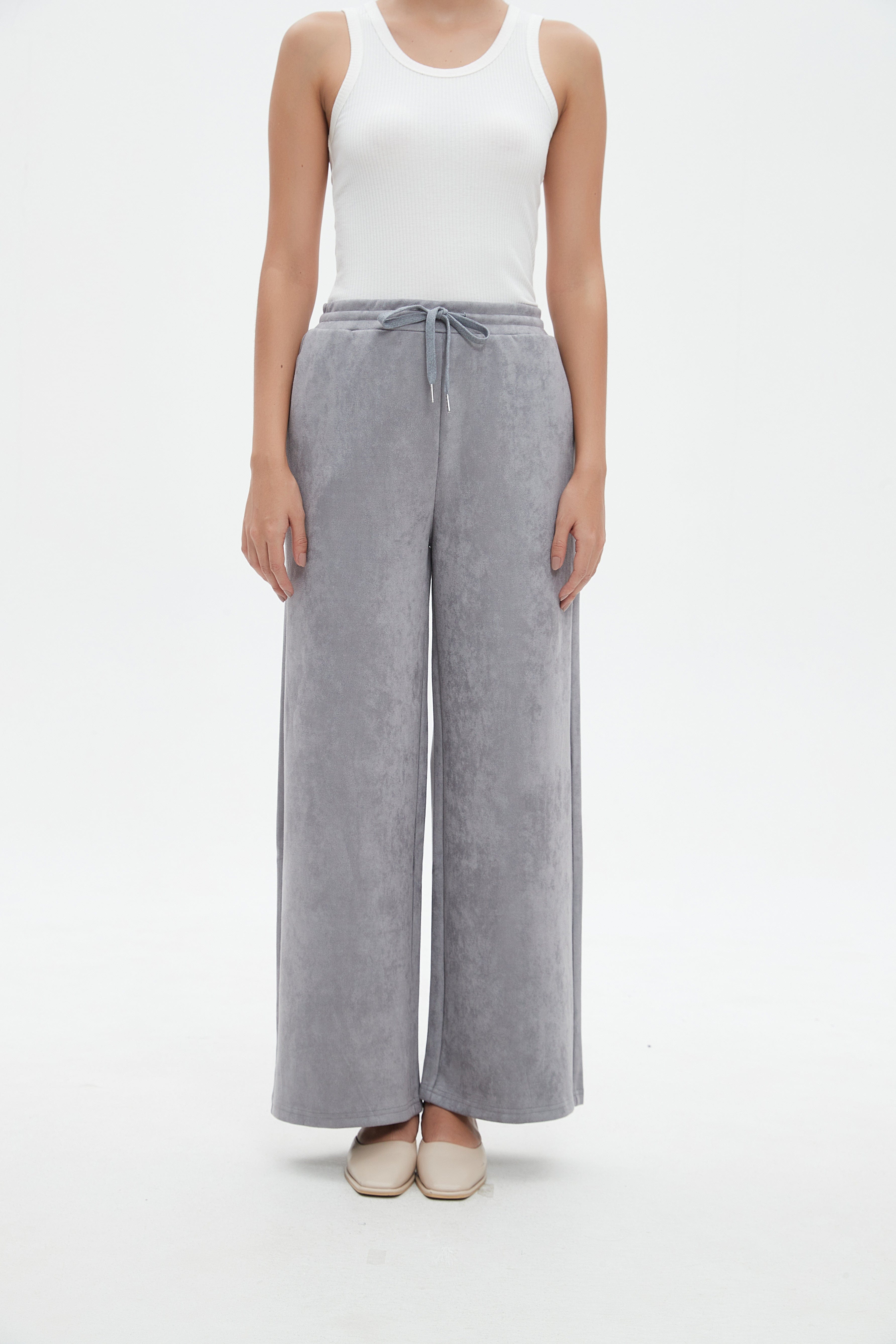 نتشي سروال طويل واسع من الأسفل برباط خصر