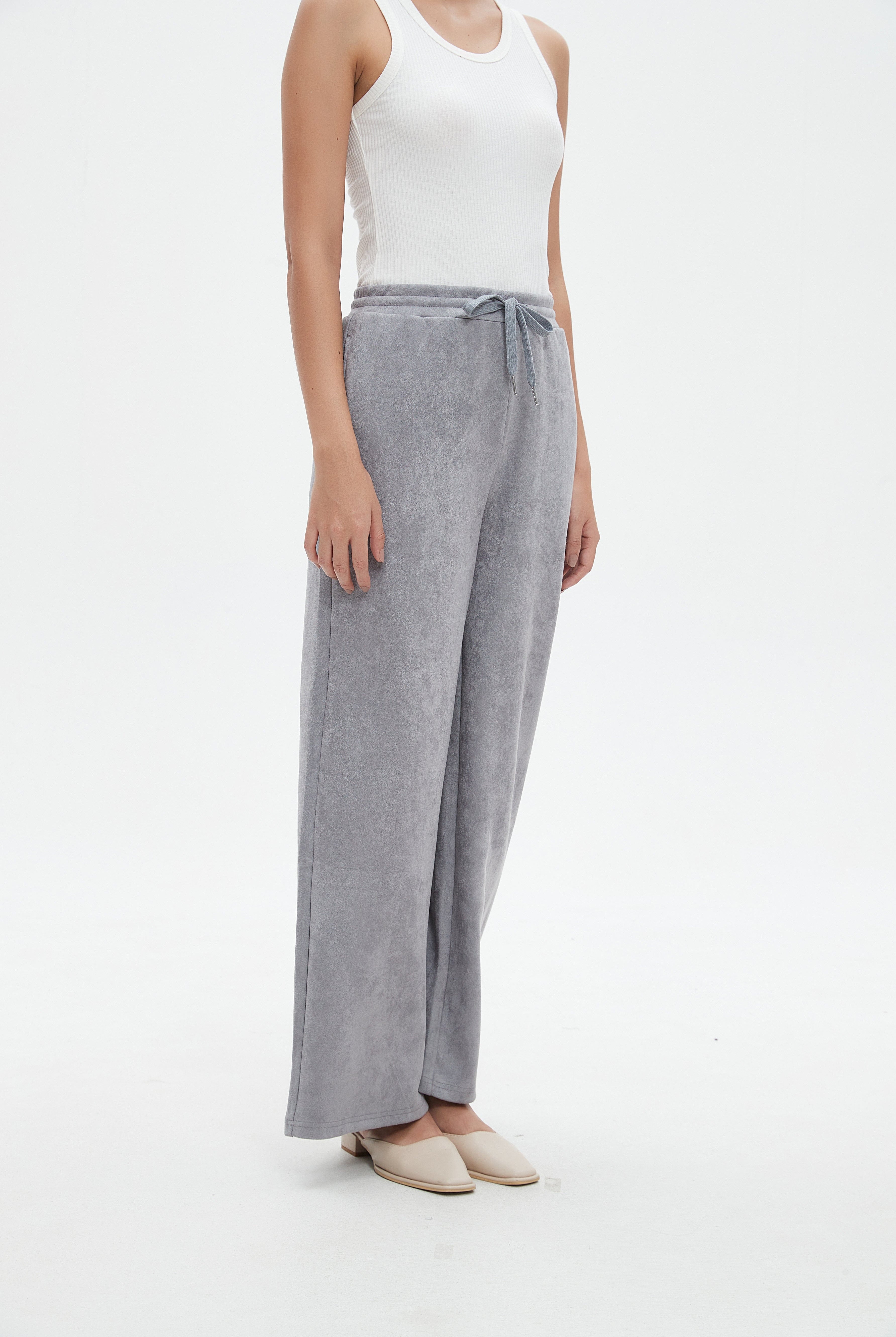 نتشي سروال طويل واسع من الأسفل برباط خصر