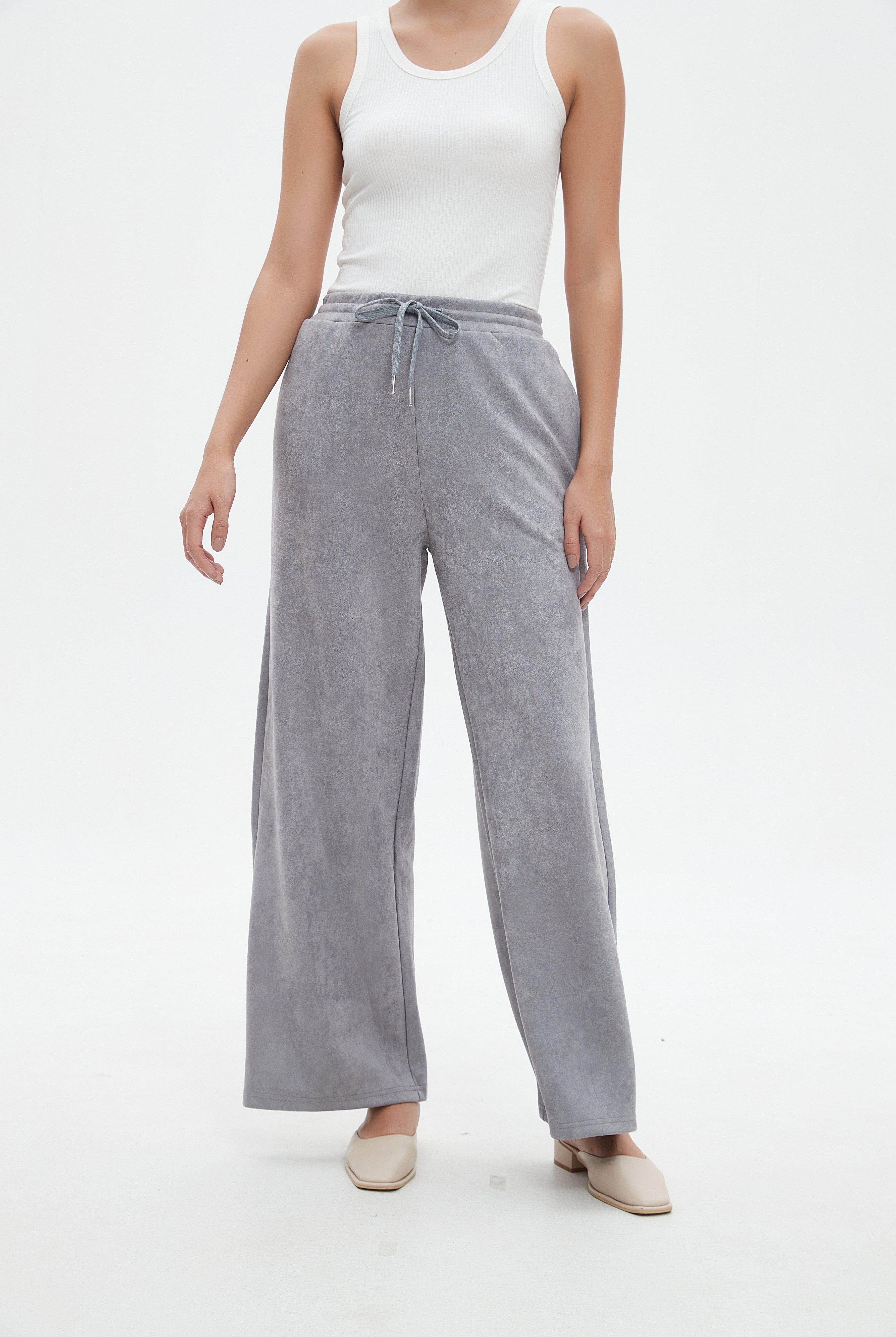 نتشي سروال طويل واسع من الأسفل برباط خصر