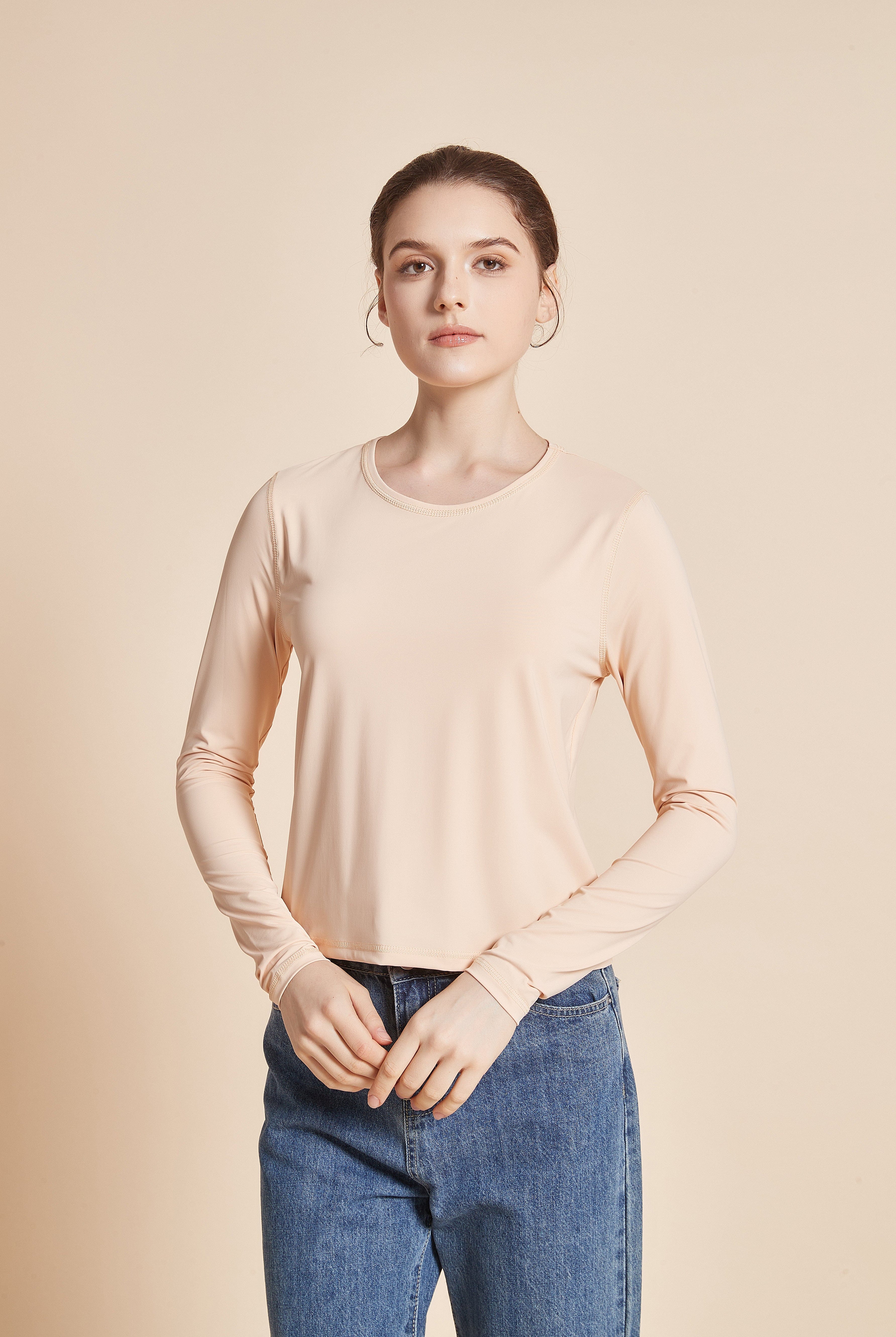 يولا تيشيرت نسائي سادة بكم طويل ورقبة دائرية