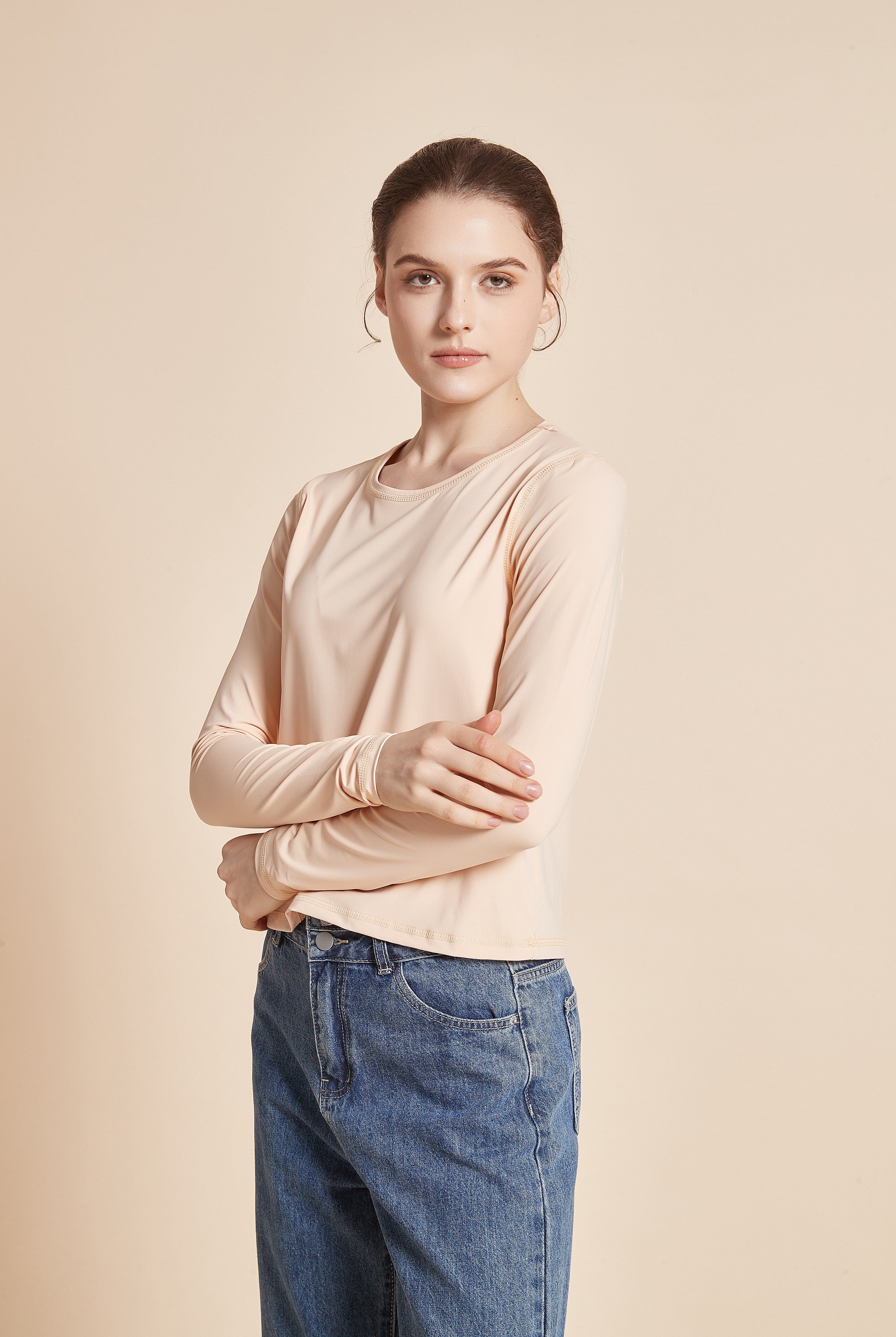 يولا تيشيرت نسائي سادة بكم طويل ورقبة دائرية