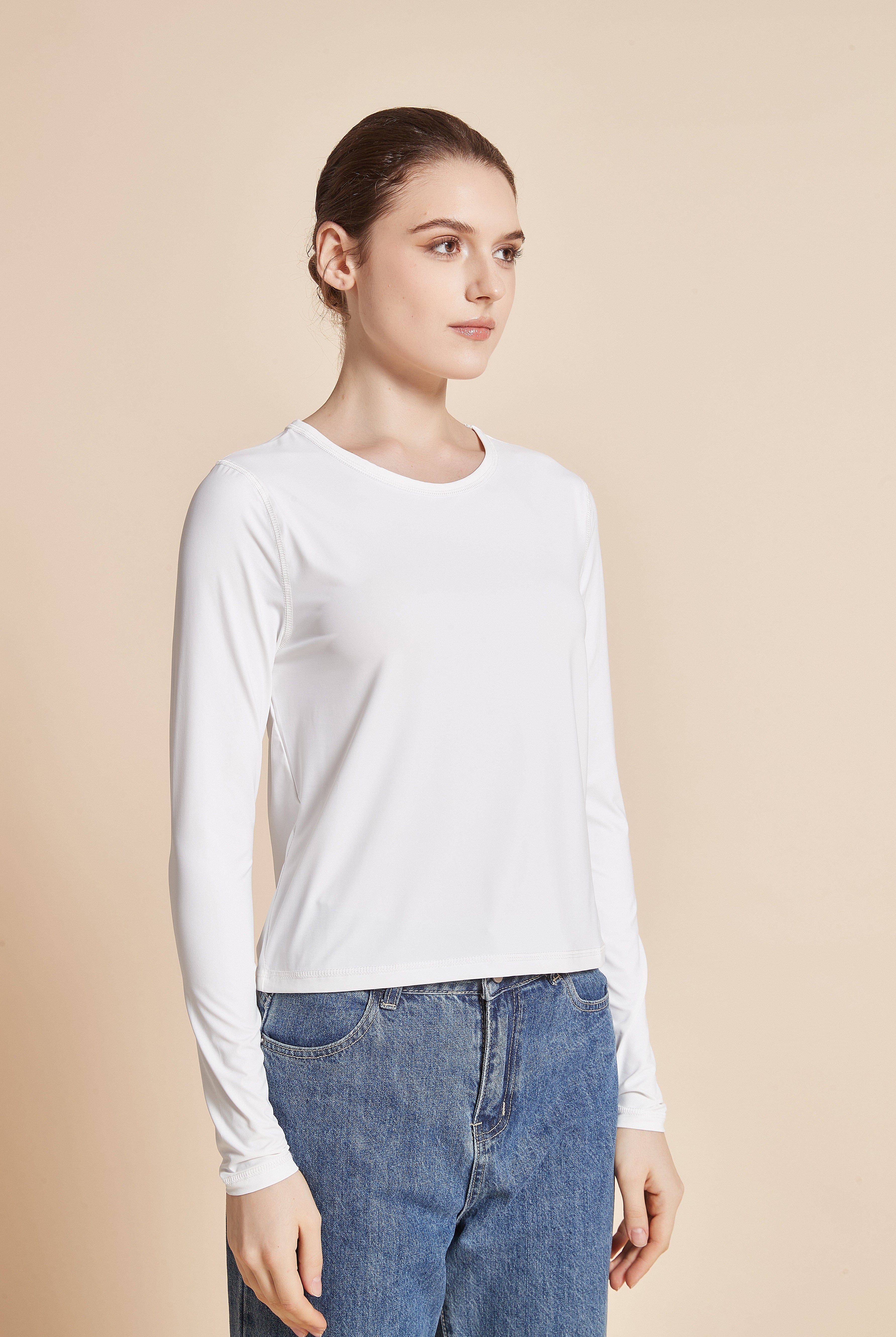 يولا تيشيرت نسائي سادة بكم طويل ورقبة دائرية