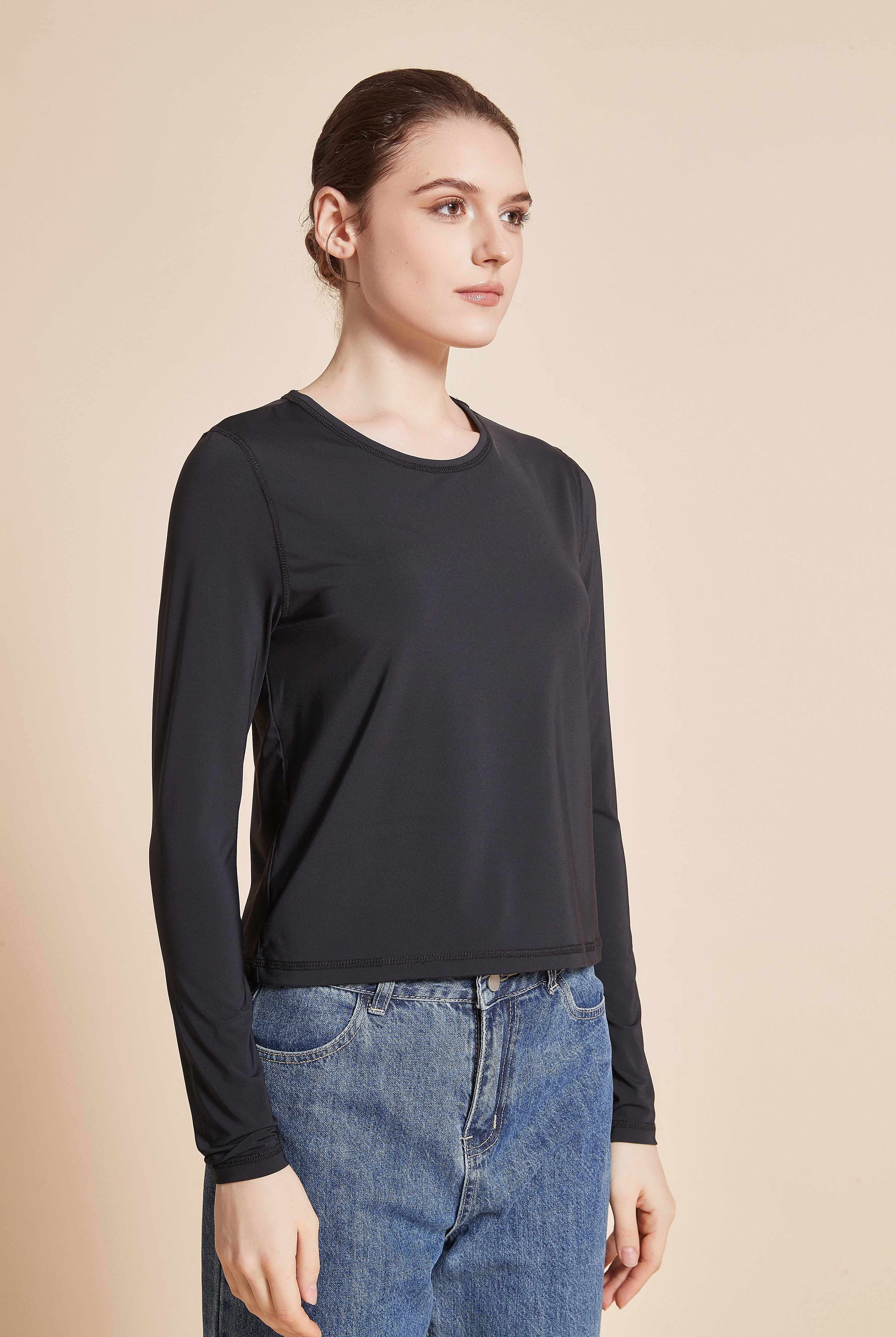 يولا تيشيرت نسائي سادة بكم طويل ورقبة دائرية