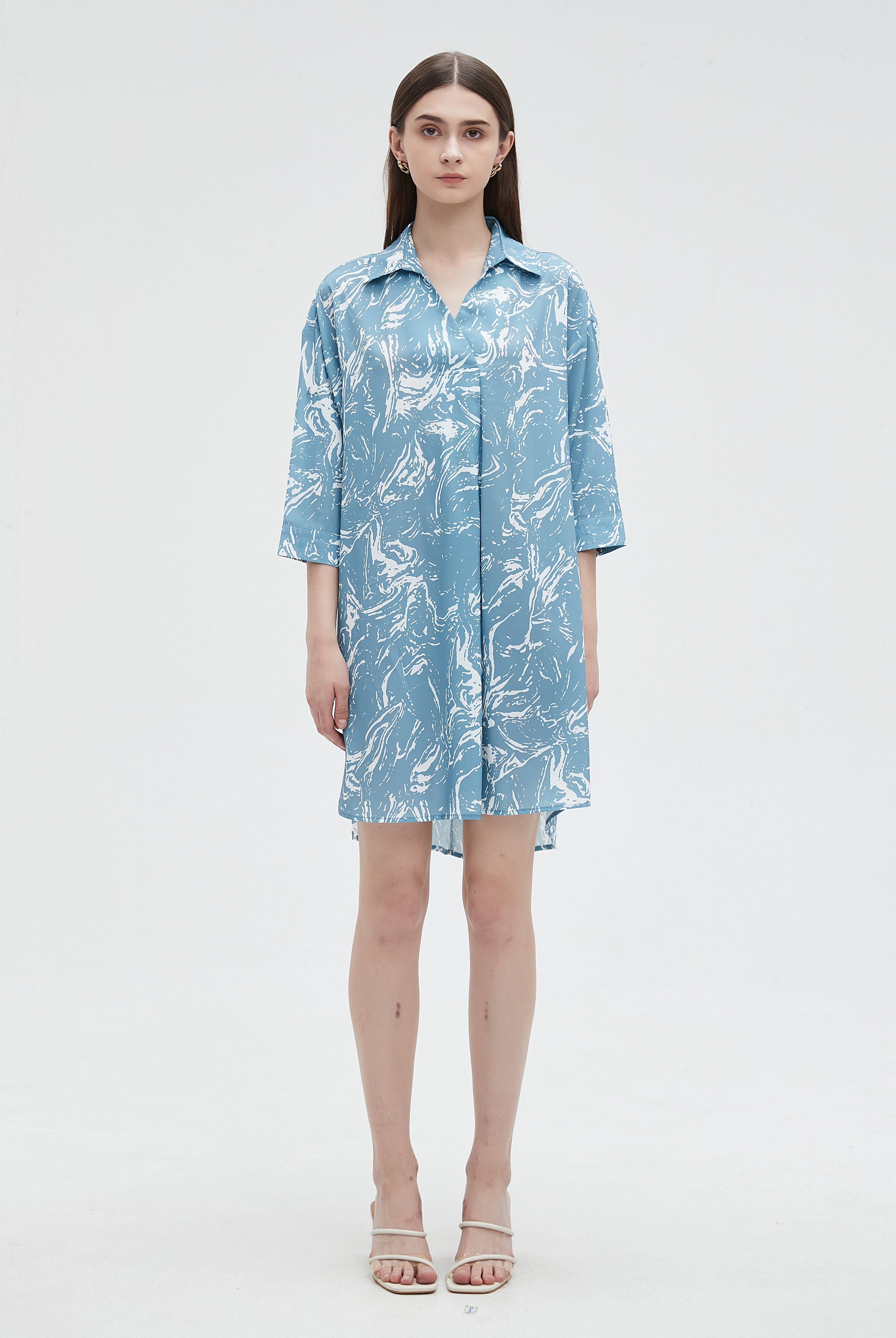 ميكا بلوزة طويلة كم طويل بأزرار أمامية نسائي