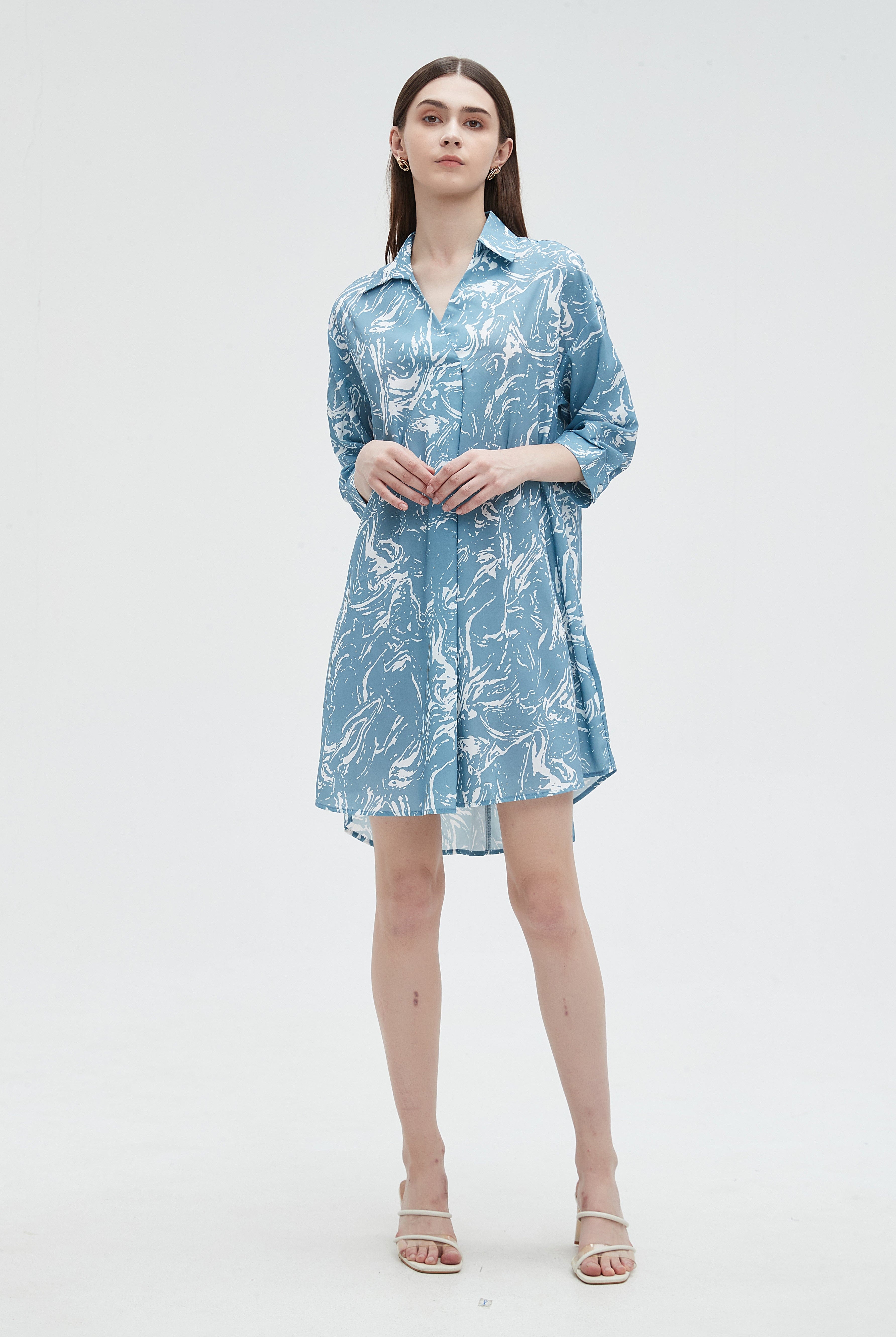 ميكا بلوزة طويلة كم طويل بأزرار أمامية نسائي