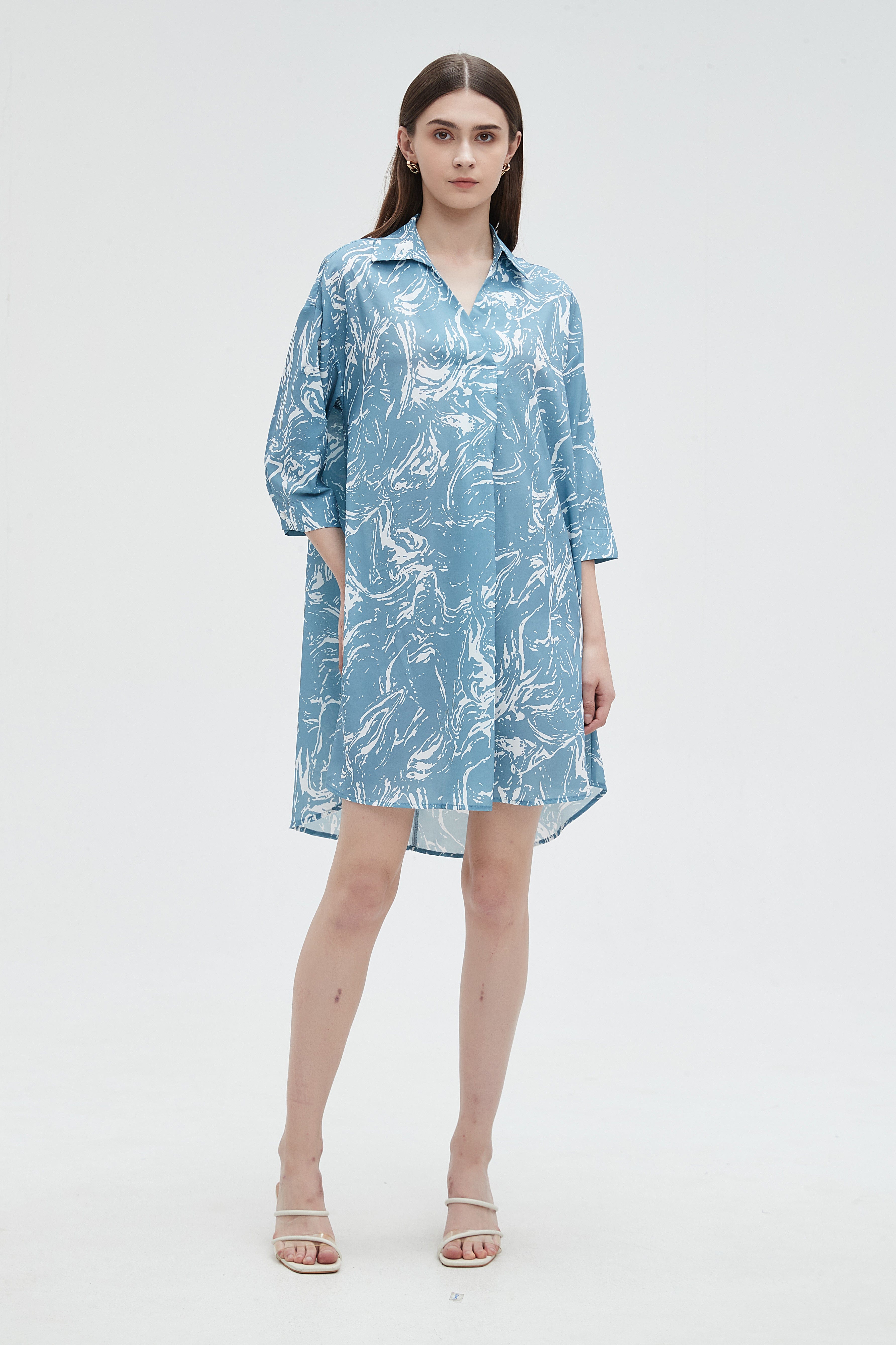 ميكا بلوزة طويلة كم طويل بأزرار أمامية نسائي