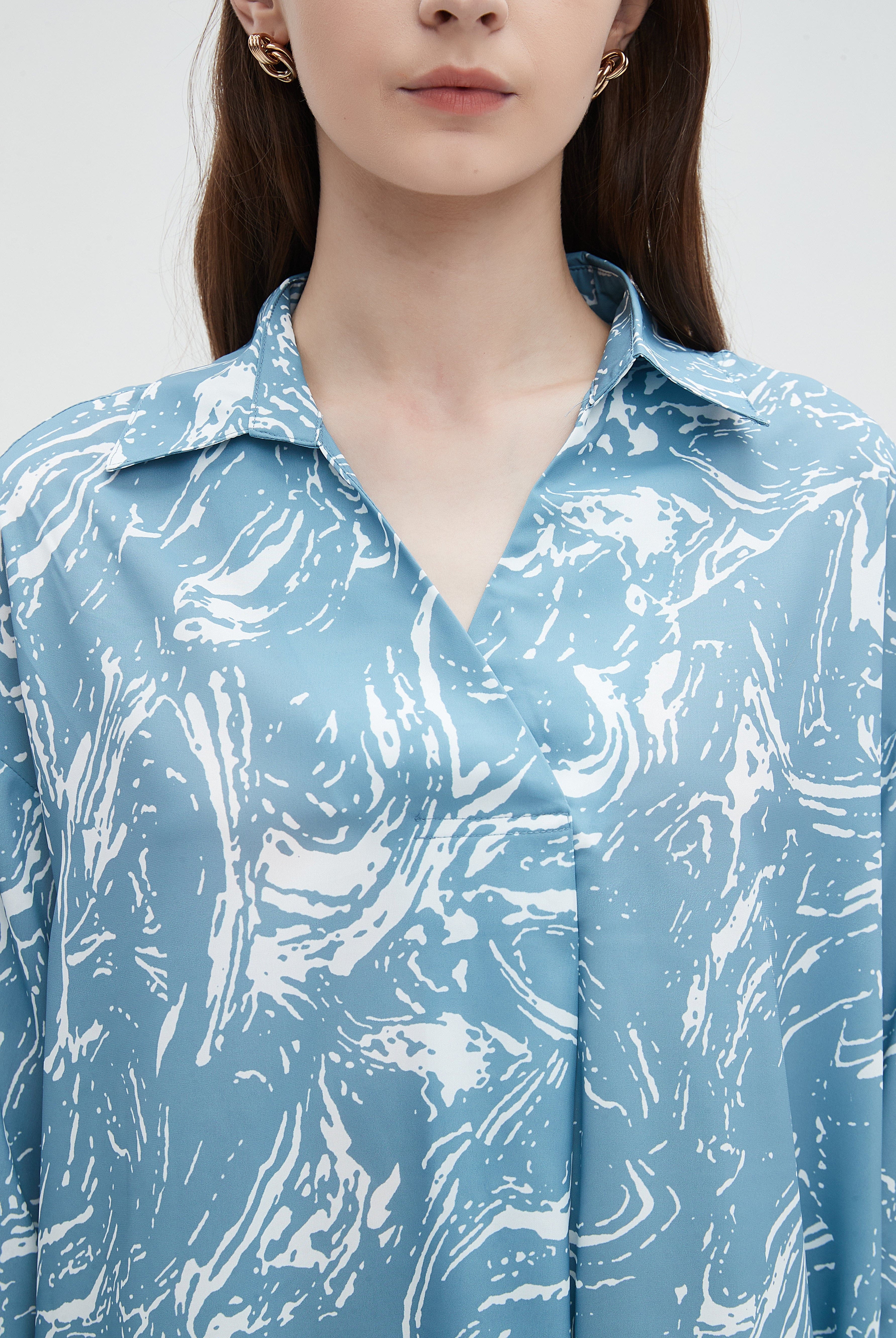 ميكا بلوزة طويلة كم طويل بأزرار أمامية نسائي