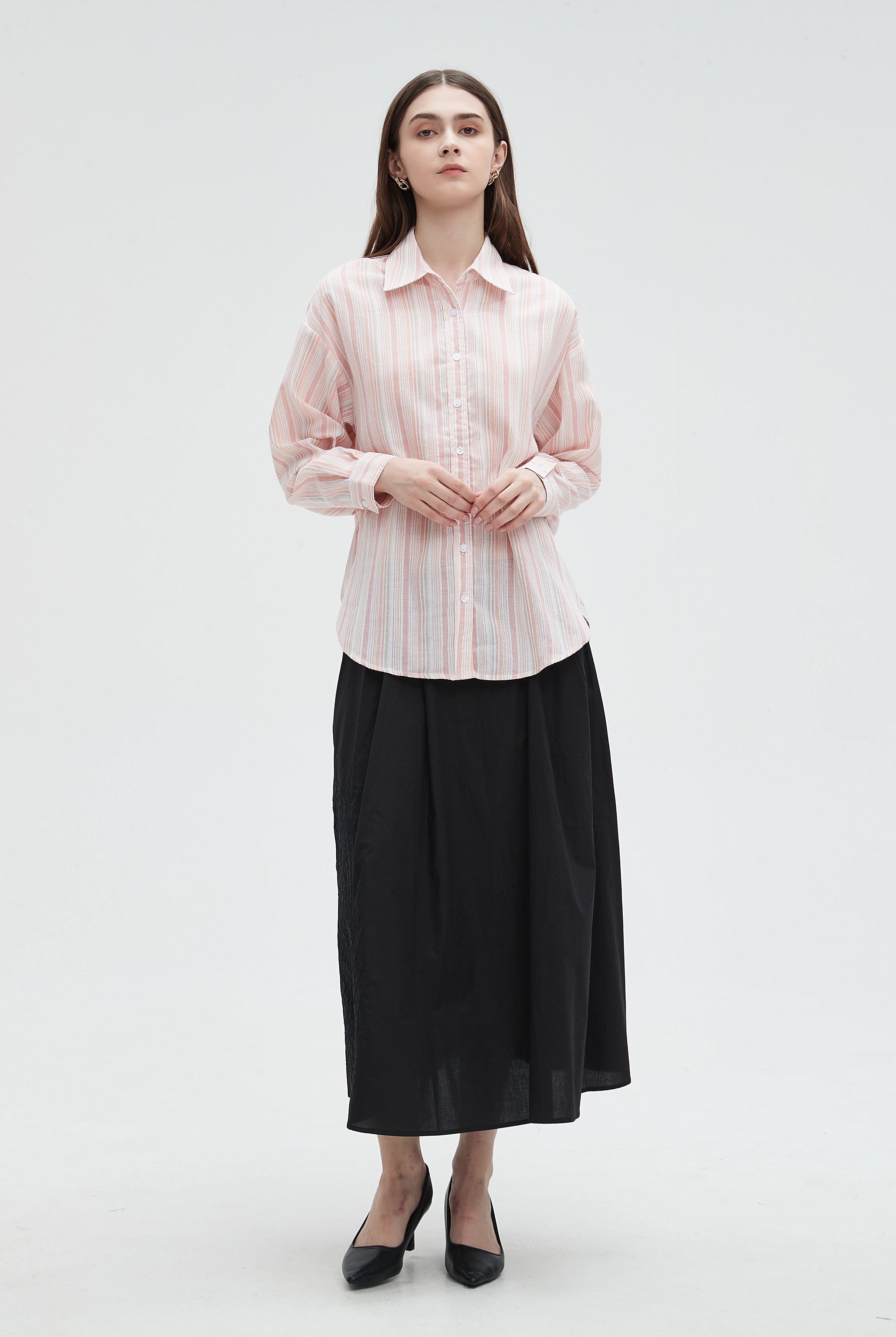 ميكا بلوزة نسائية مخططة بالطويل بأكمام طويلة