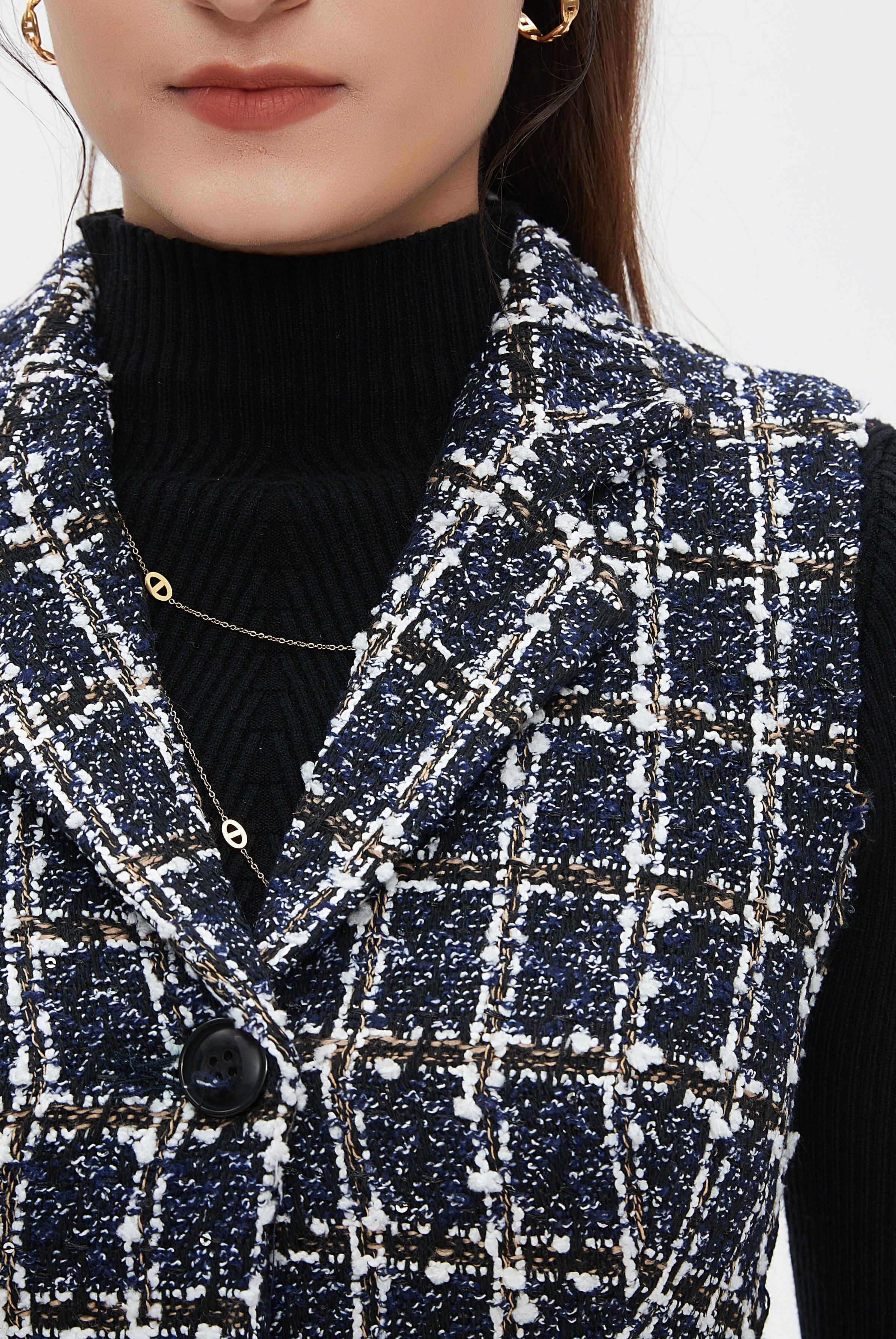 نتشي فستان ميدي منسوج بدون أكمام بأزرار أمامية