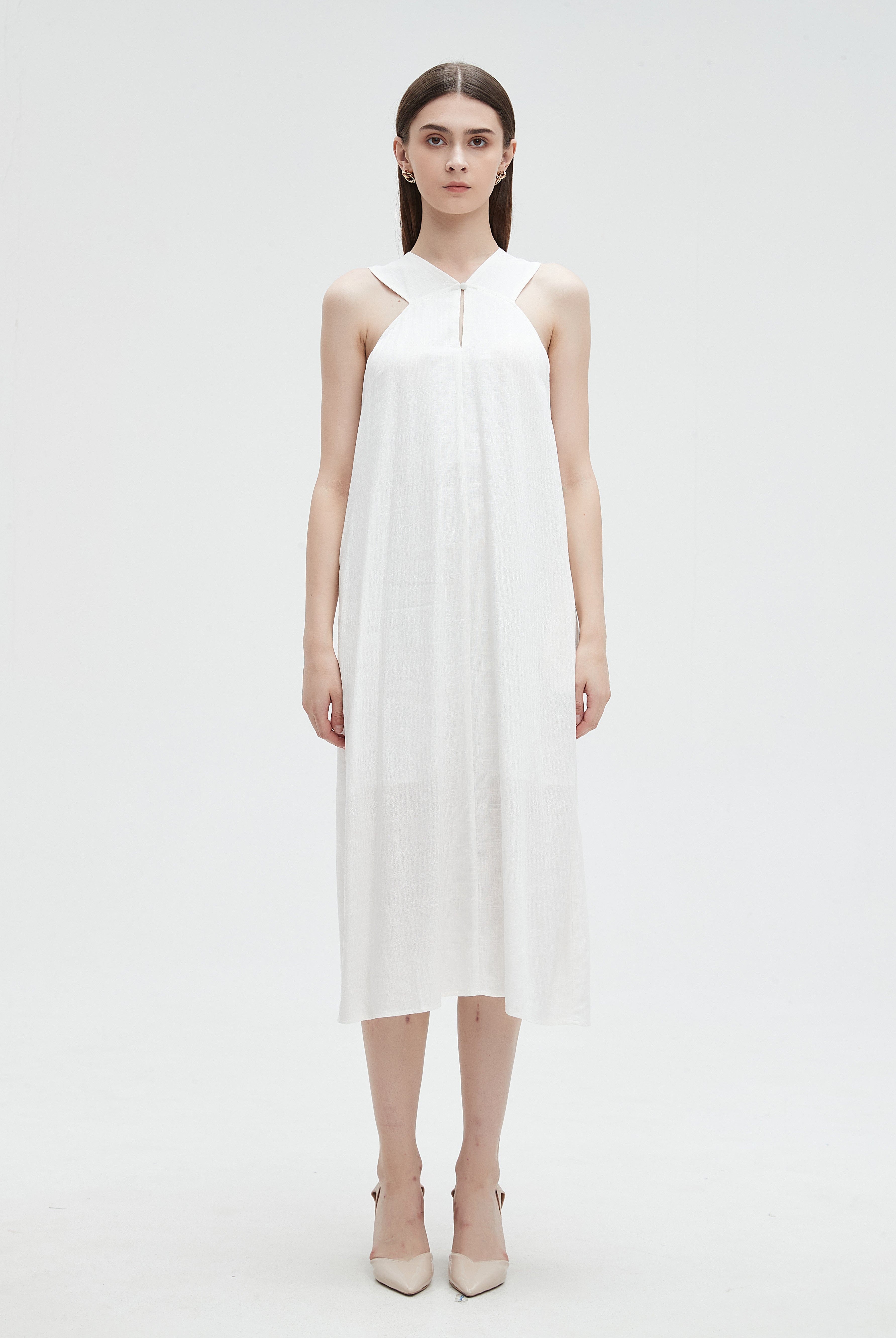 ميكا فستان ميدي بدون أكمام سادة نسائي