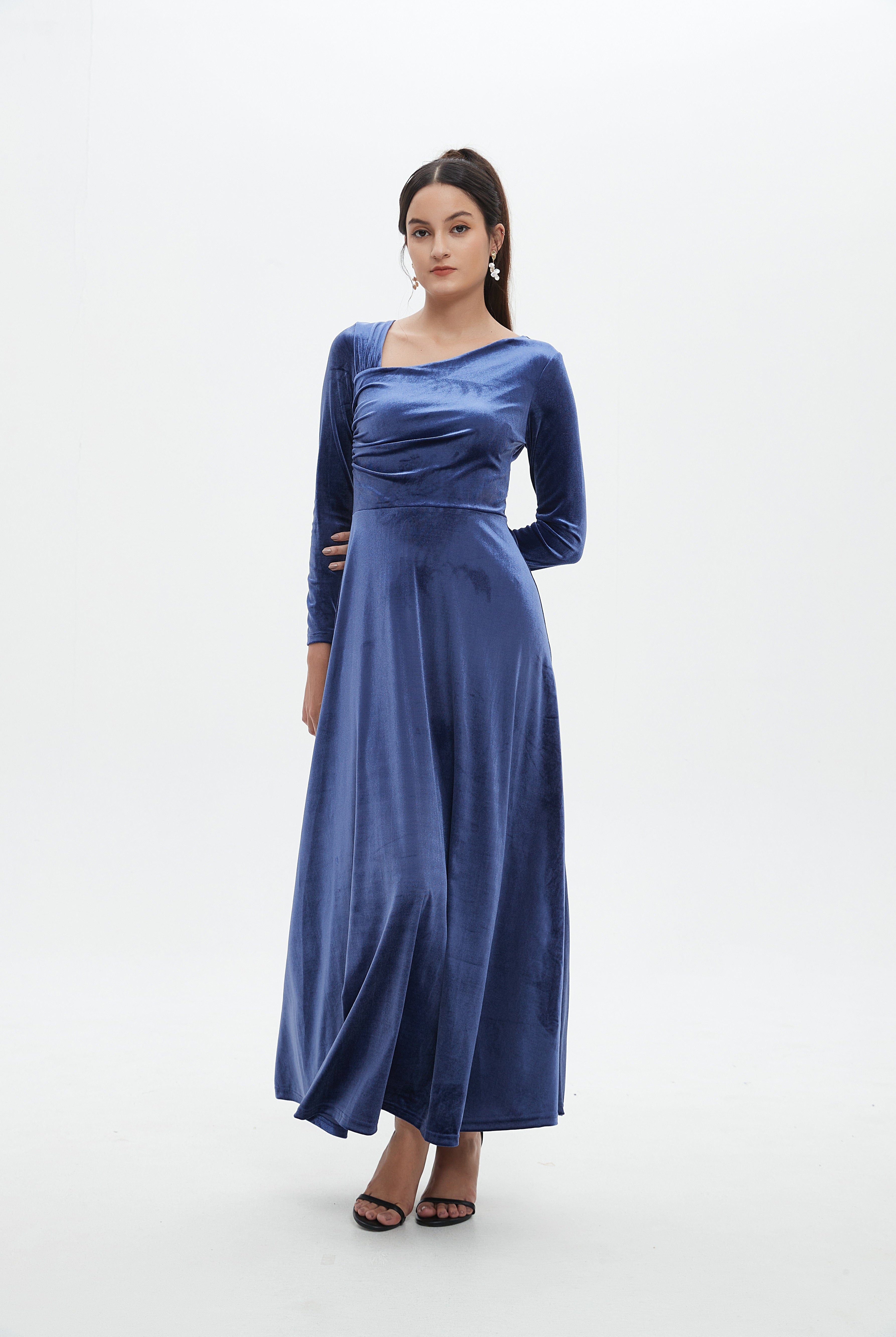 نتشي فستان ماكسي مخصر واسع كم طويل نسائي