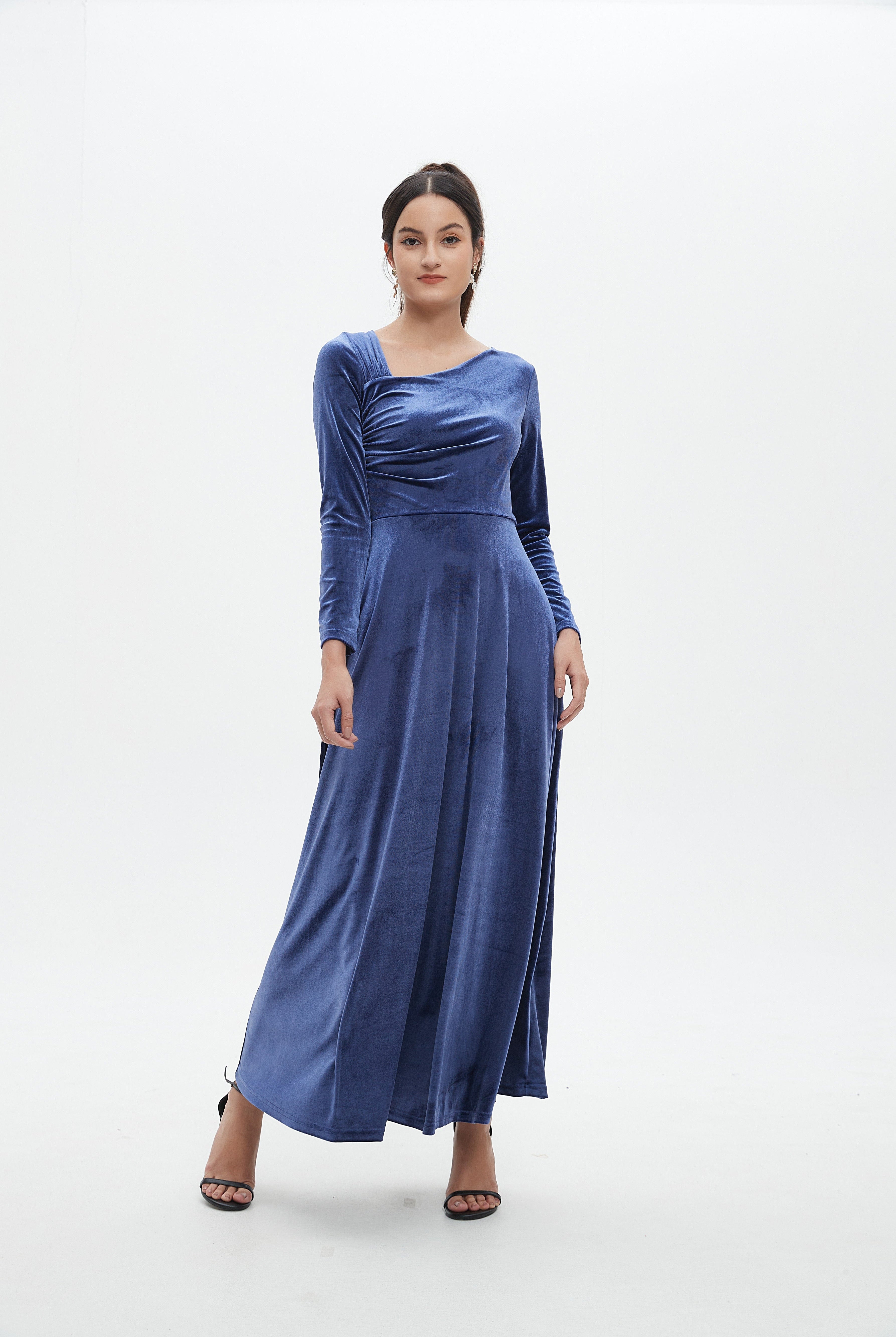 نتشي فستان ماكسي مخصر واسع كم طويل نسائي