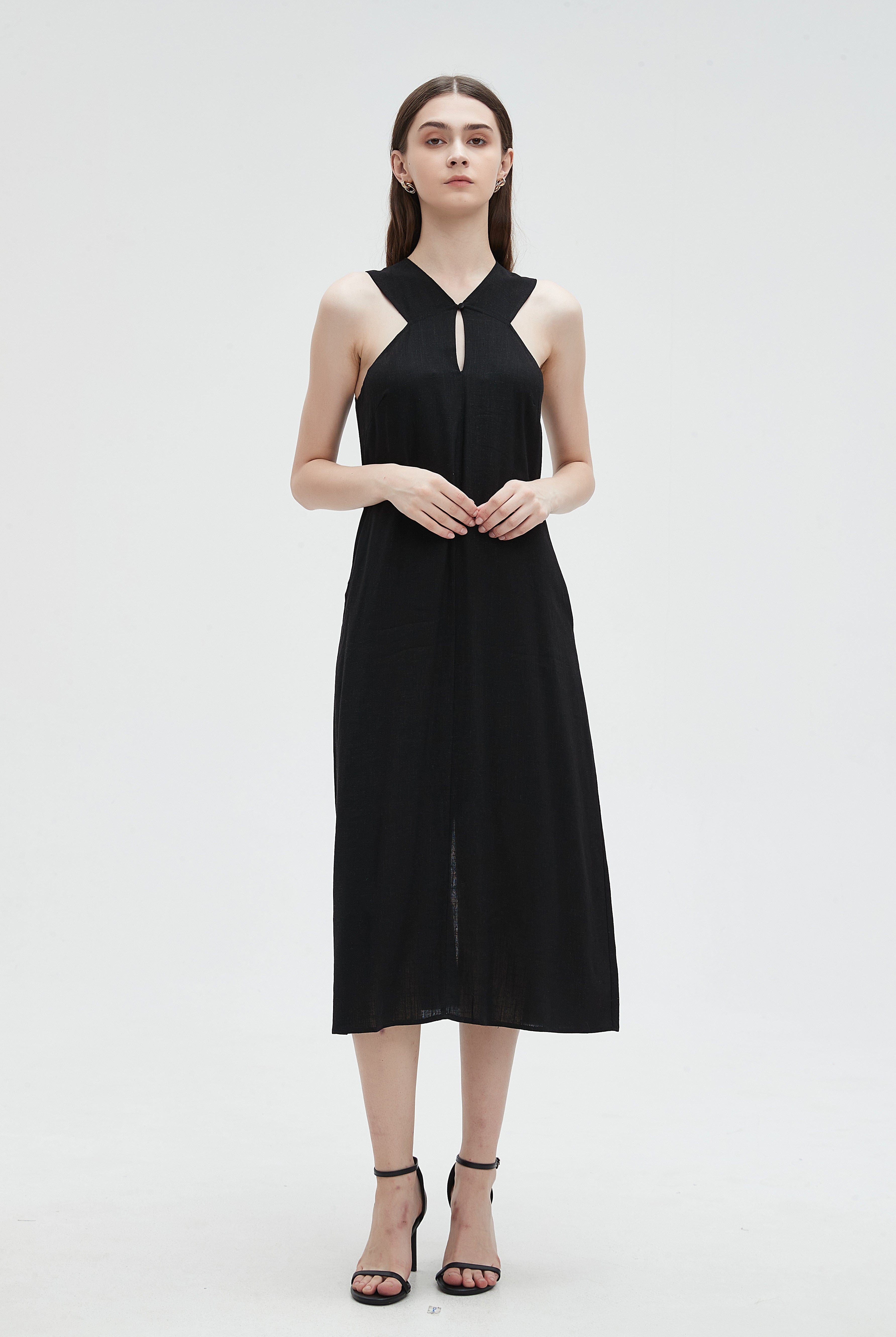 ميكا فستان ميدي بدون أكمام سادة نسائي