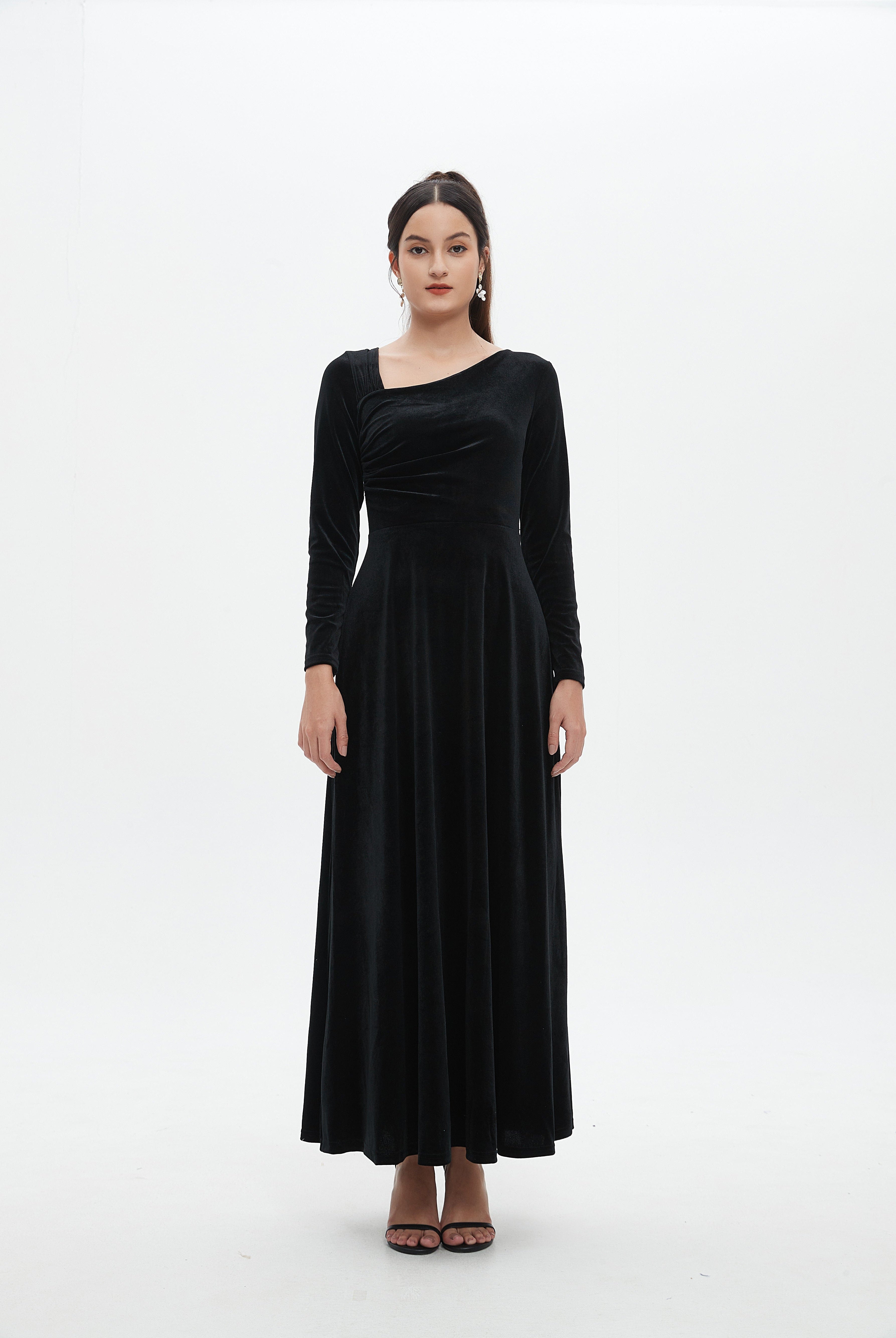 نتشي فستان ماكسي مخصر واسع كم طويل نسائي