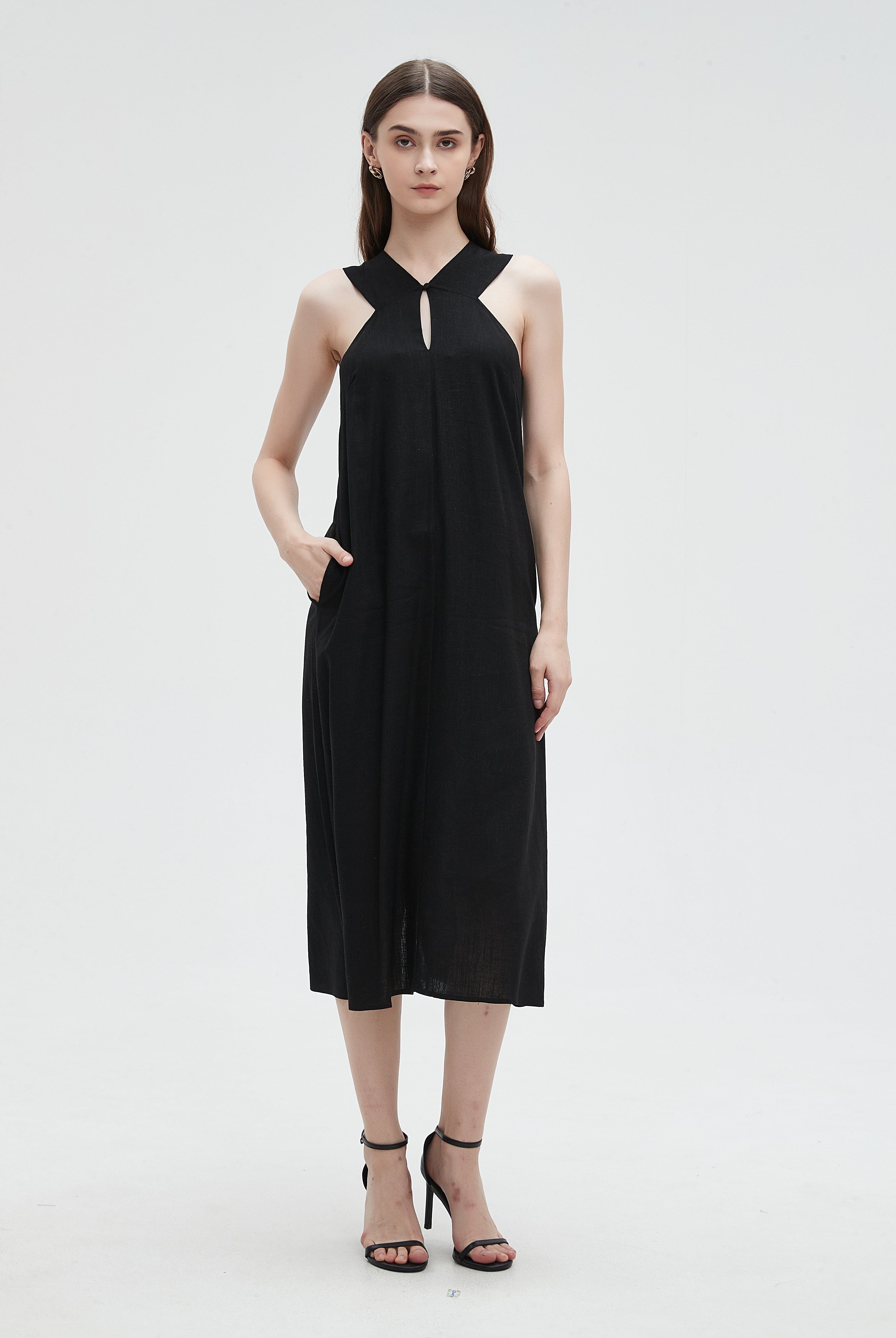 ميكا فستان ميدي بدون أكمام سادة نسائي