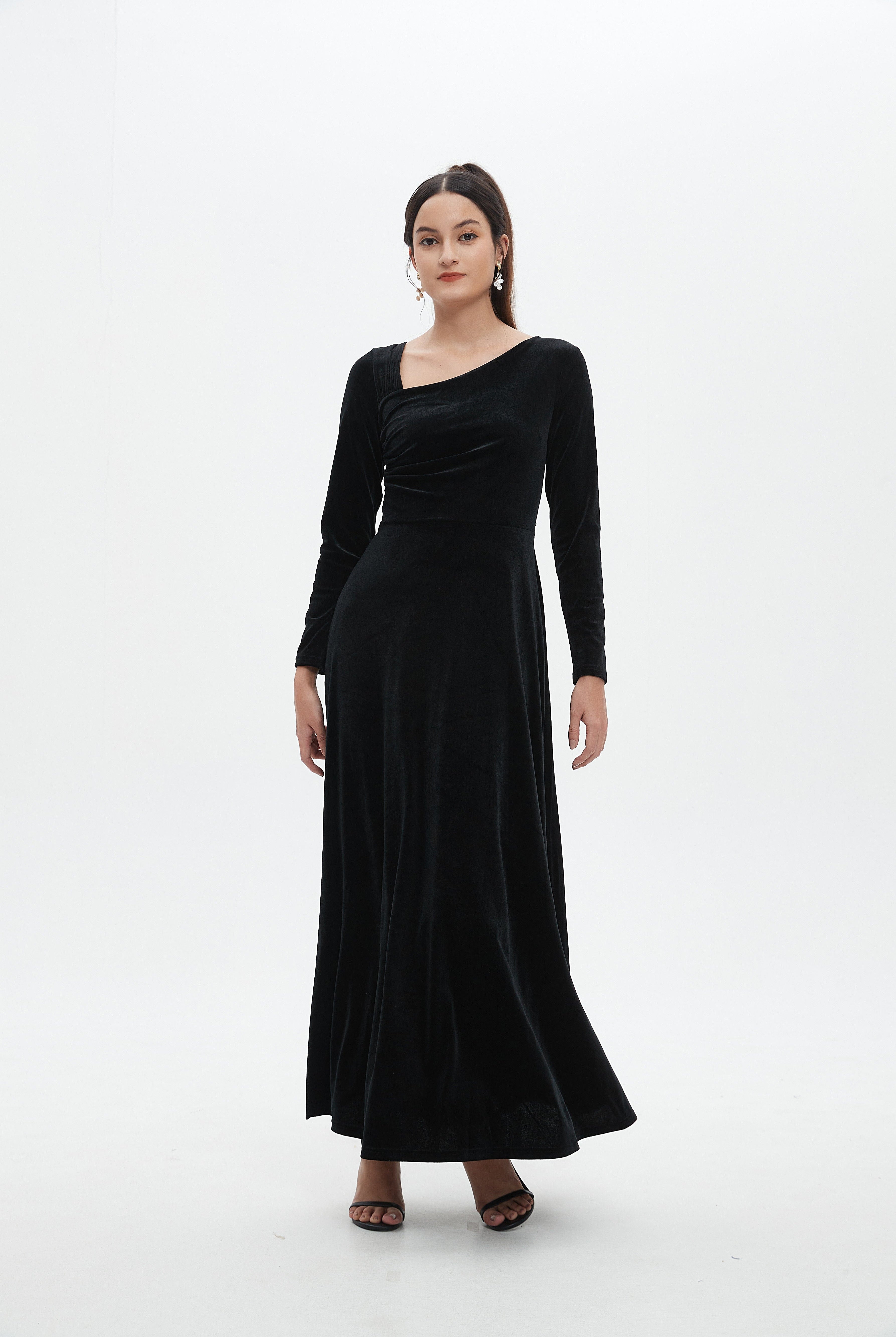 نتشي فستان ماكسي مخصر واسع كم طويل نسائي