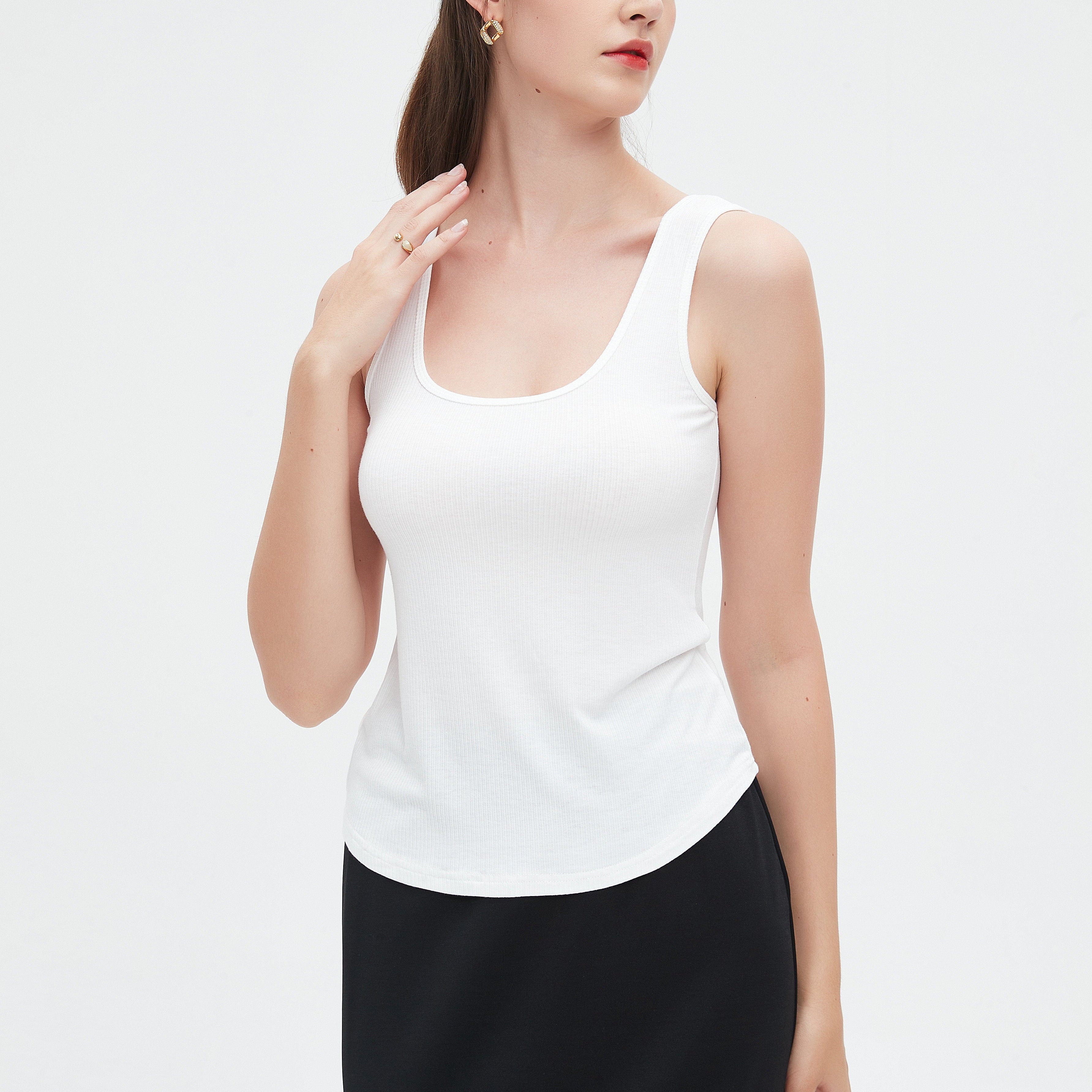 نتشي تانك توب نسائي سادة ضيق حمالات بدون أكمام