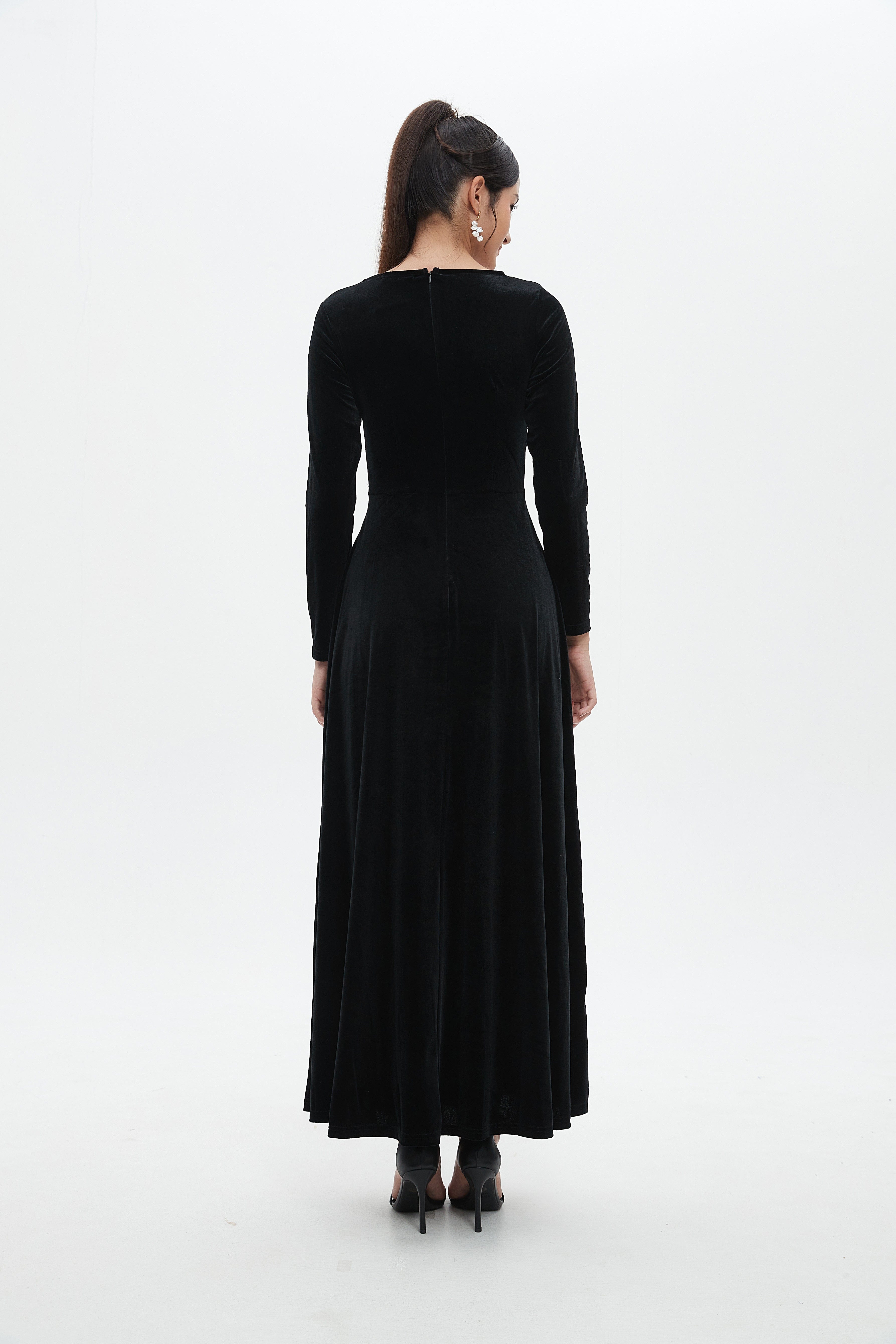 نتشي فستان ماكسي مخصر واسع كم طويل نسائي