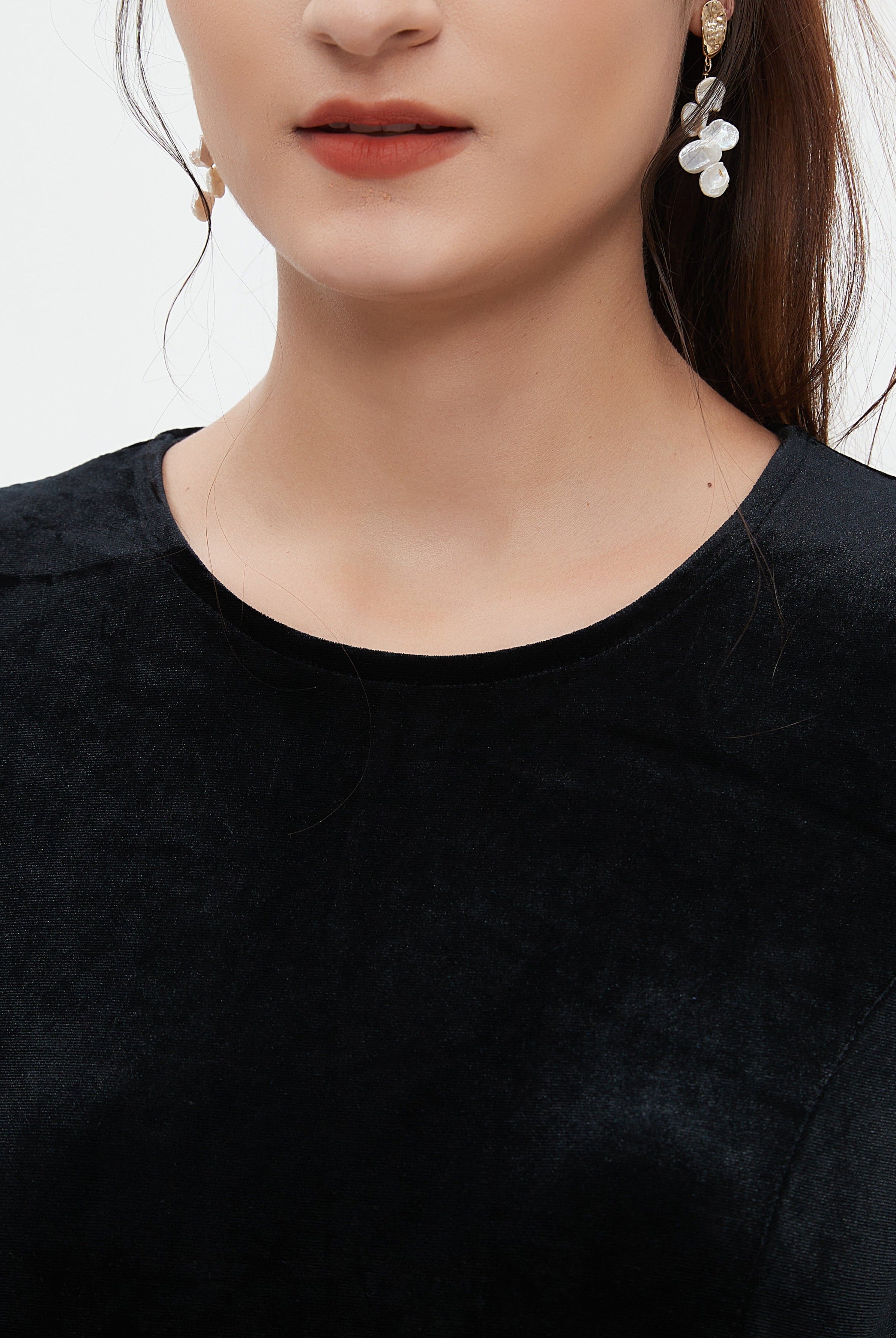 نتشي فستان ماكسي كم طويل سادة مخصر نسائي