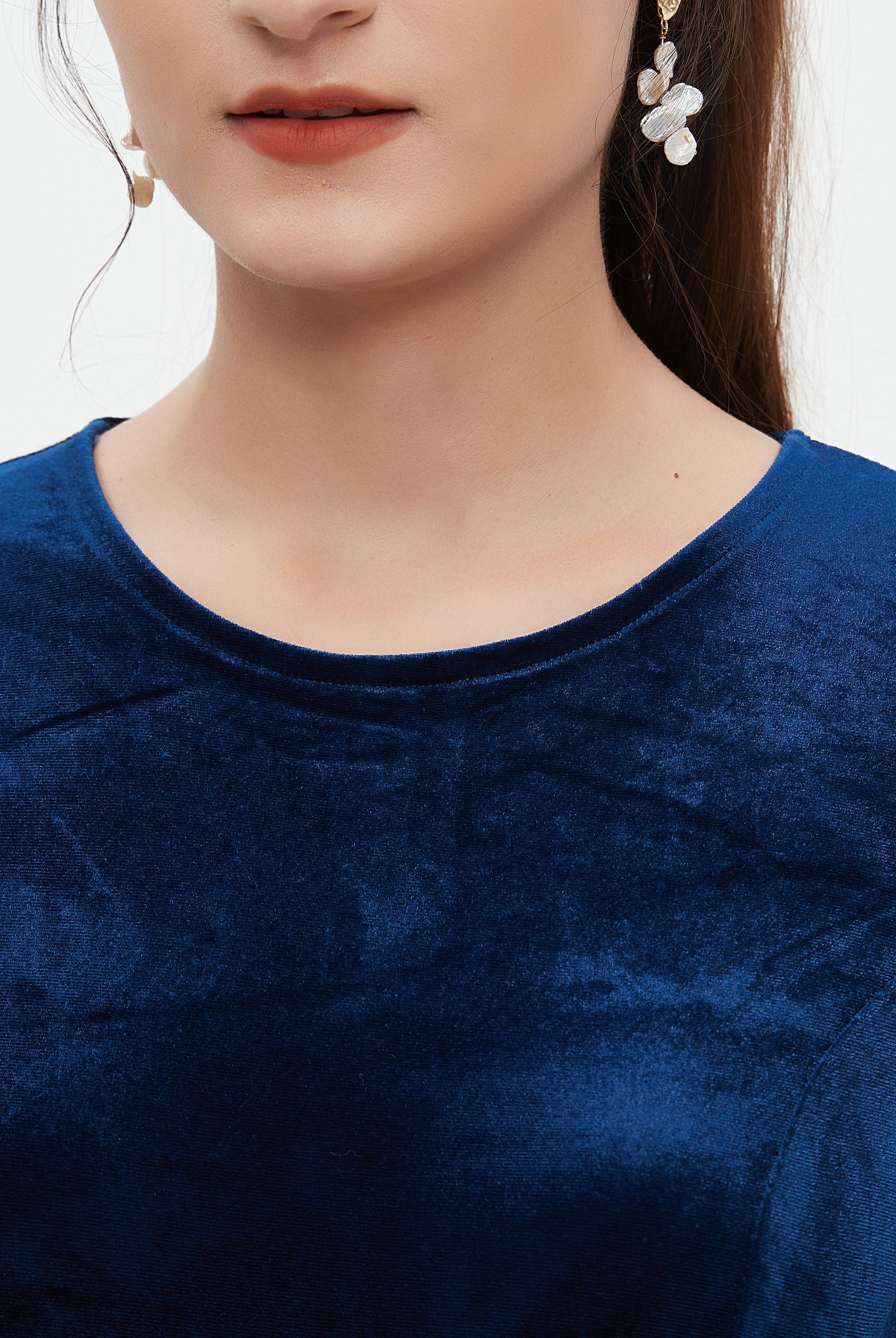 نتشي فستان ماكسي كم طويل سادة مخصر نسائي