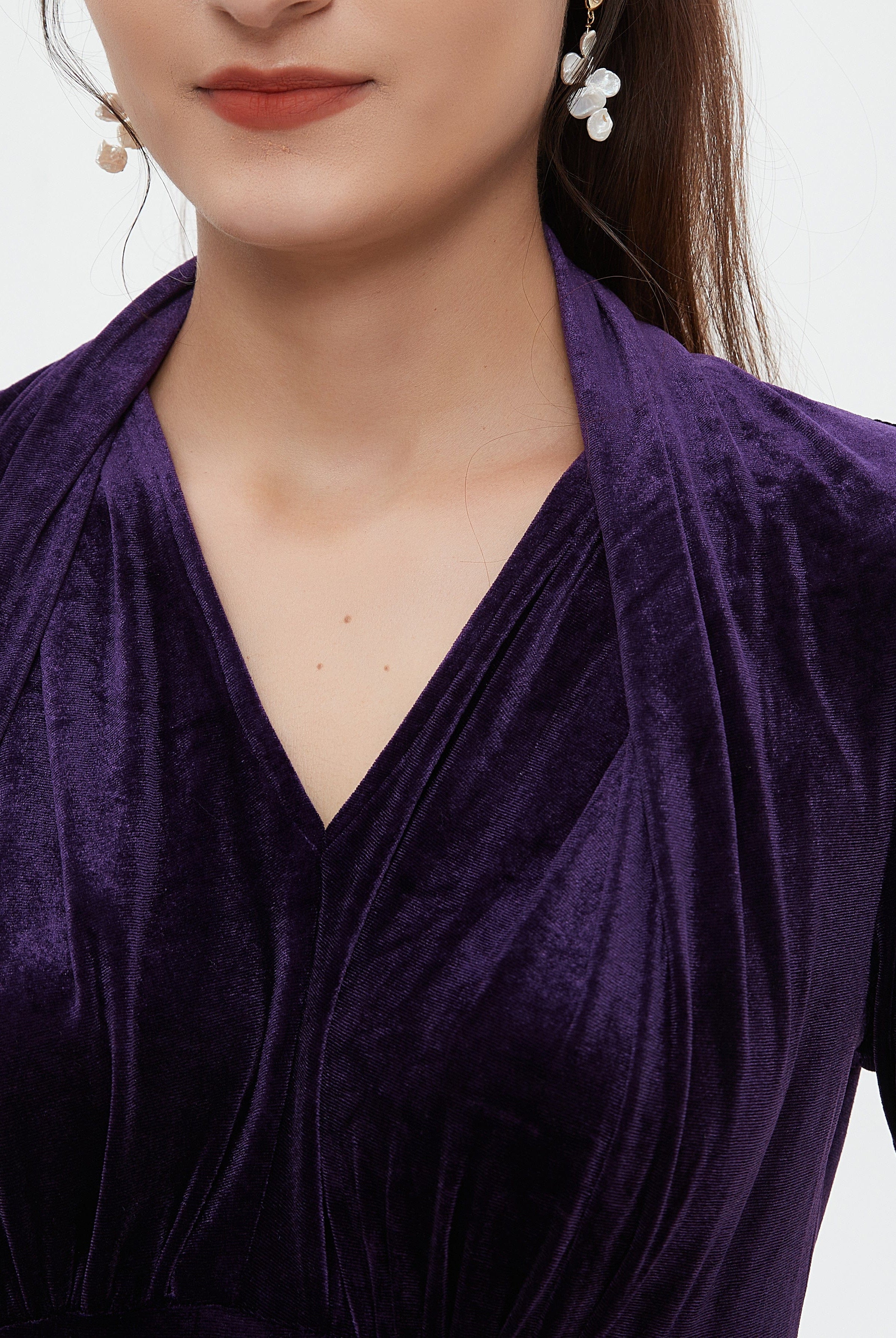 نتشي فستان ماكسي سادة مخصرة كم طويل نسائي