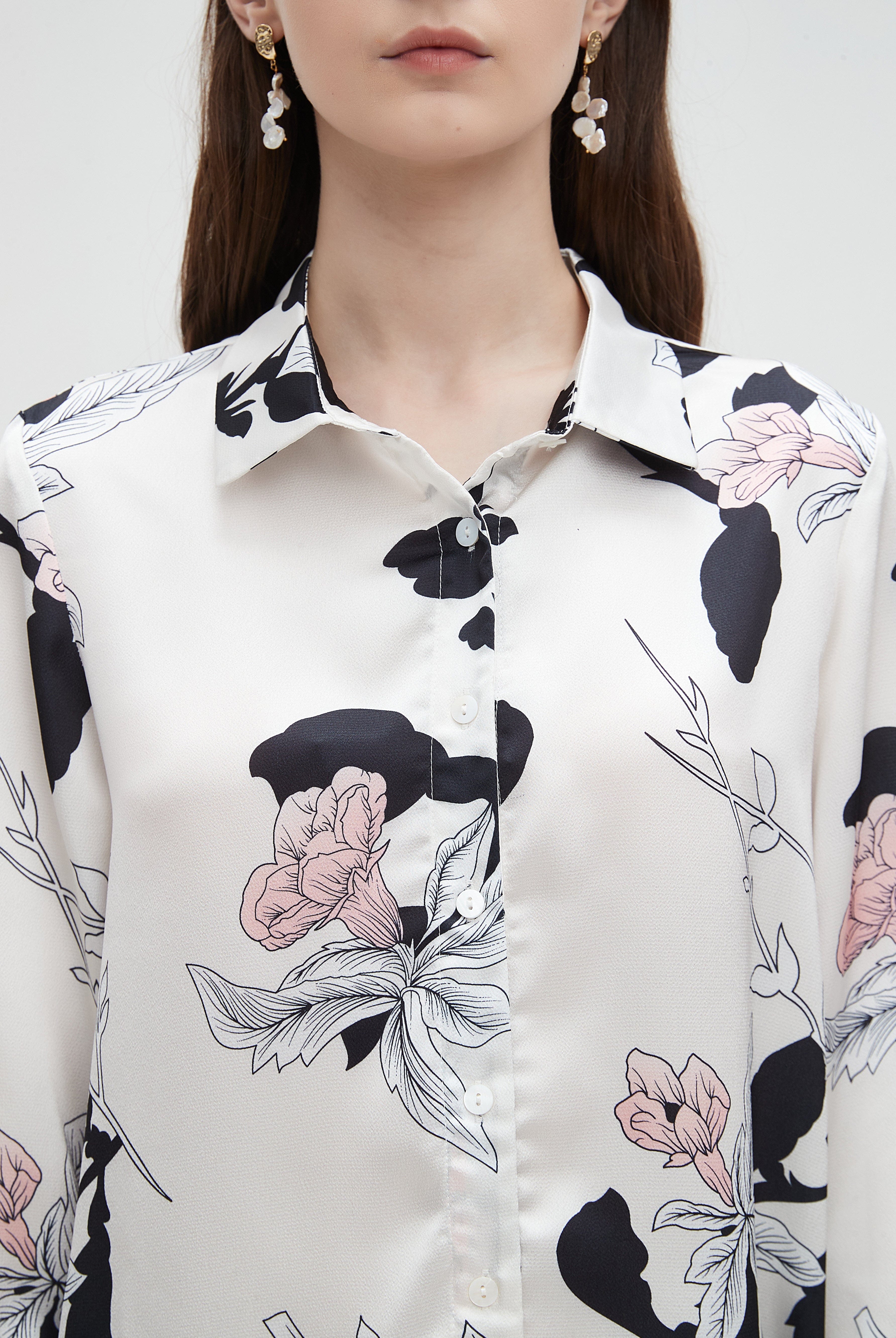 ميكا بلوزة نسائية مشجرة بياقة وكم طويل