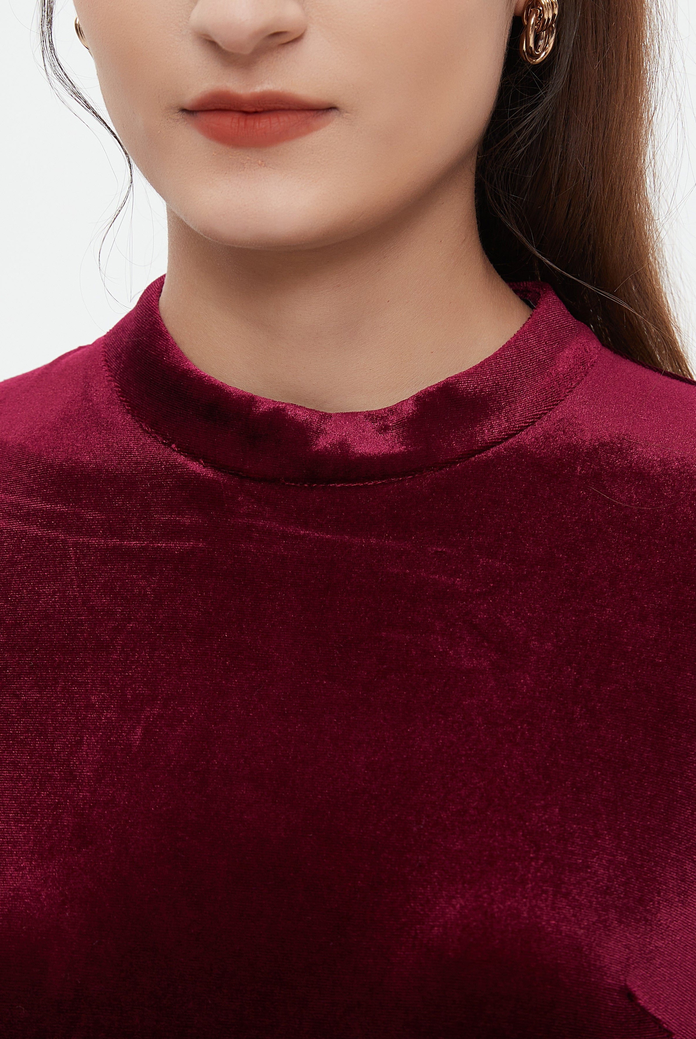 نتشي فستان ماكسي مخصر كم طويل مكشكش من أسفل نسائي