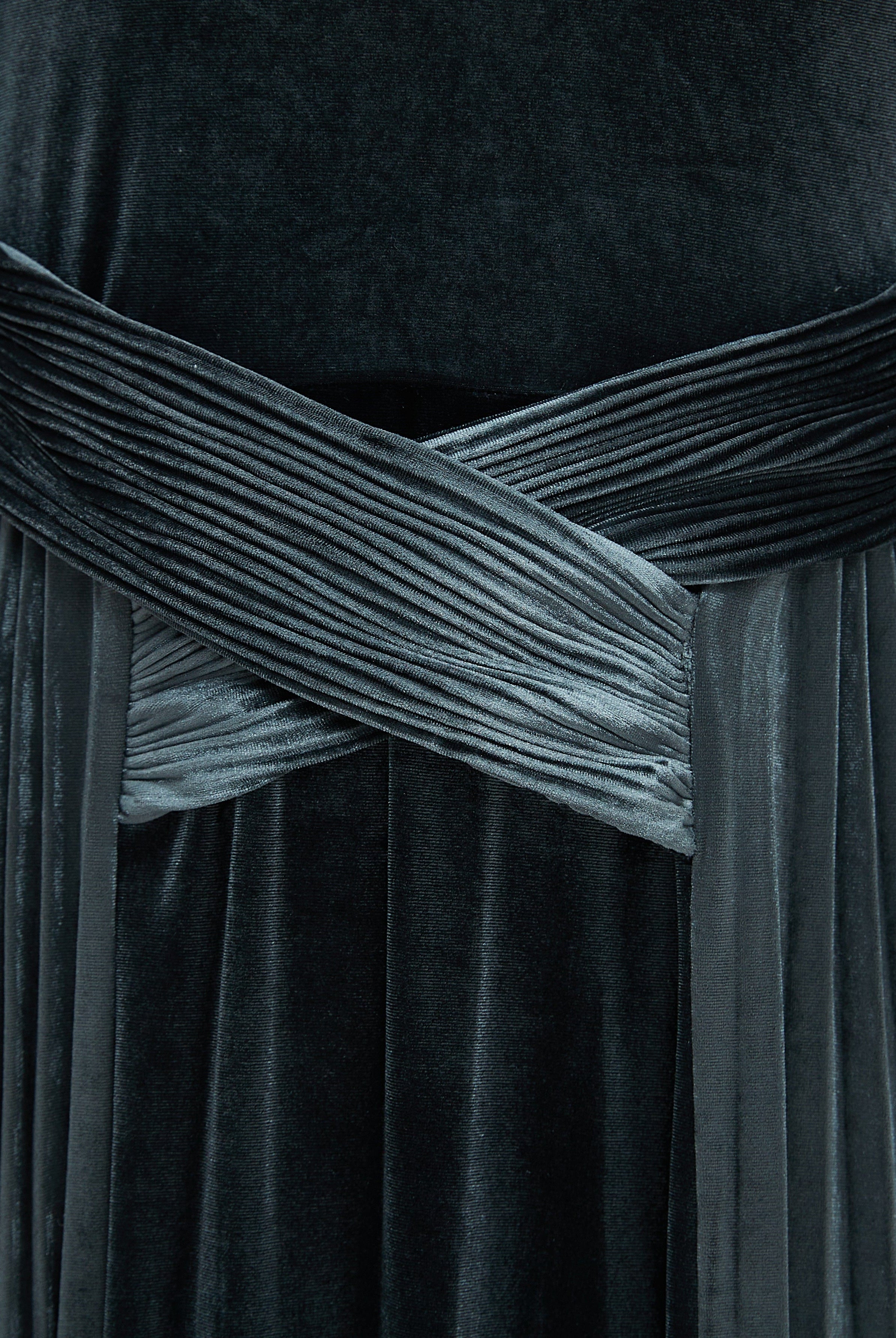 نتشي فستان ماكسي مخصر كم طويل مكشكش من أسفل نسائي