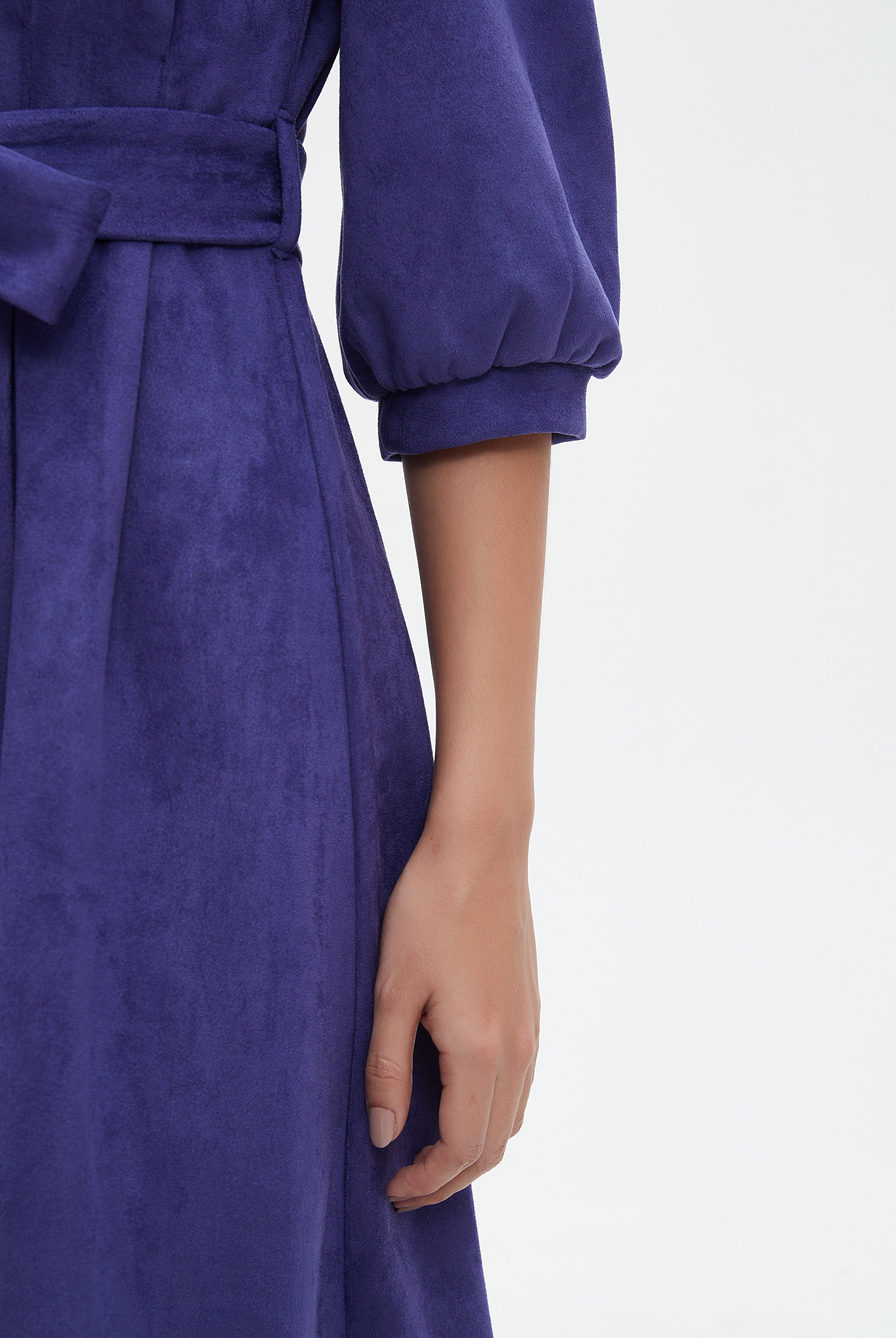 نتشي فستان نسائي ميدي 3/4 كم برباط على الخصر سادة