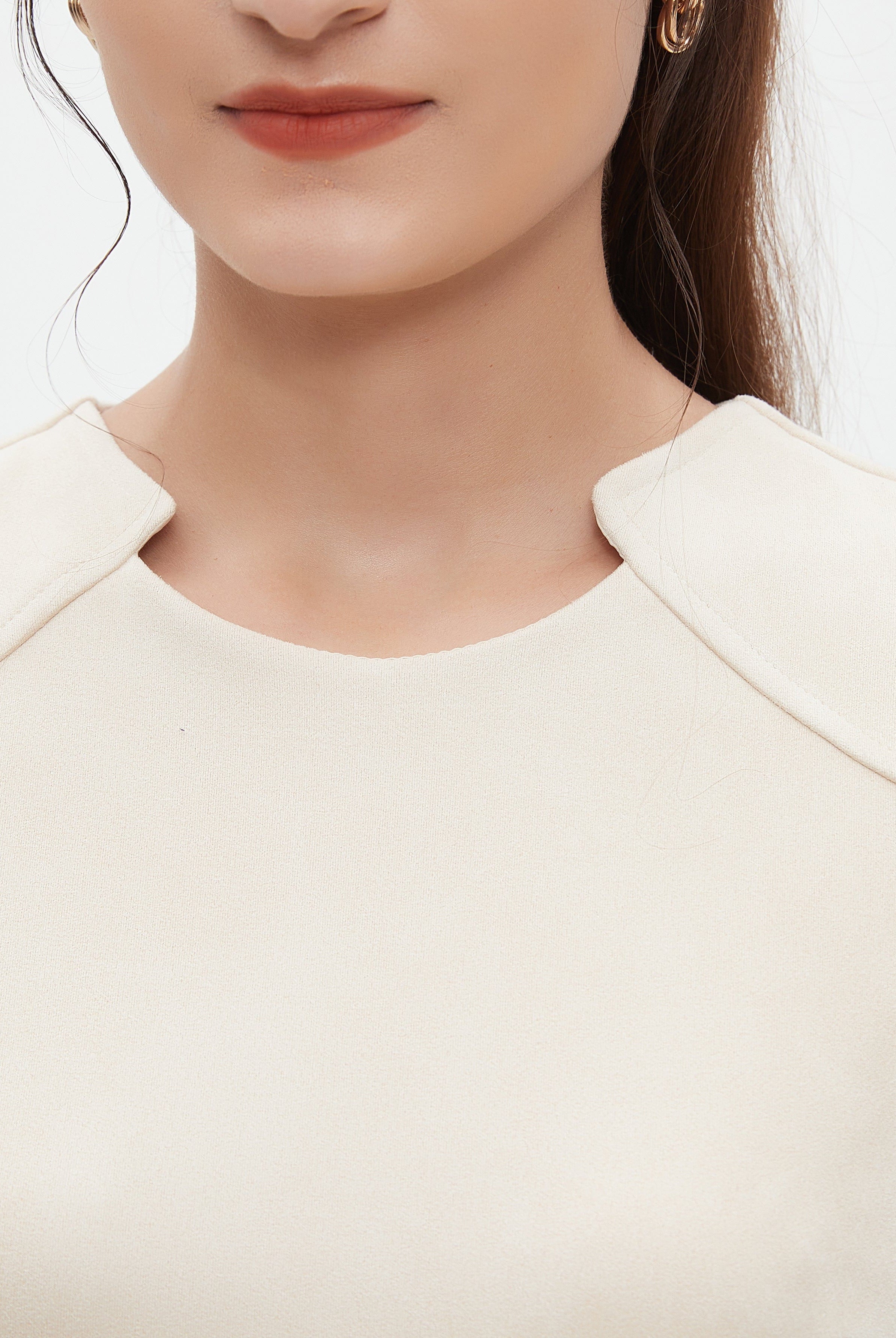 نتشي فستان ميدي بأكمام 3/4 سادة بحزام خصر