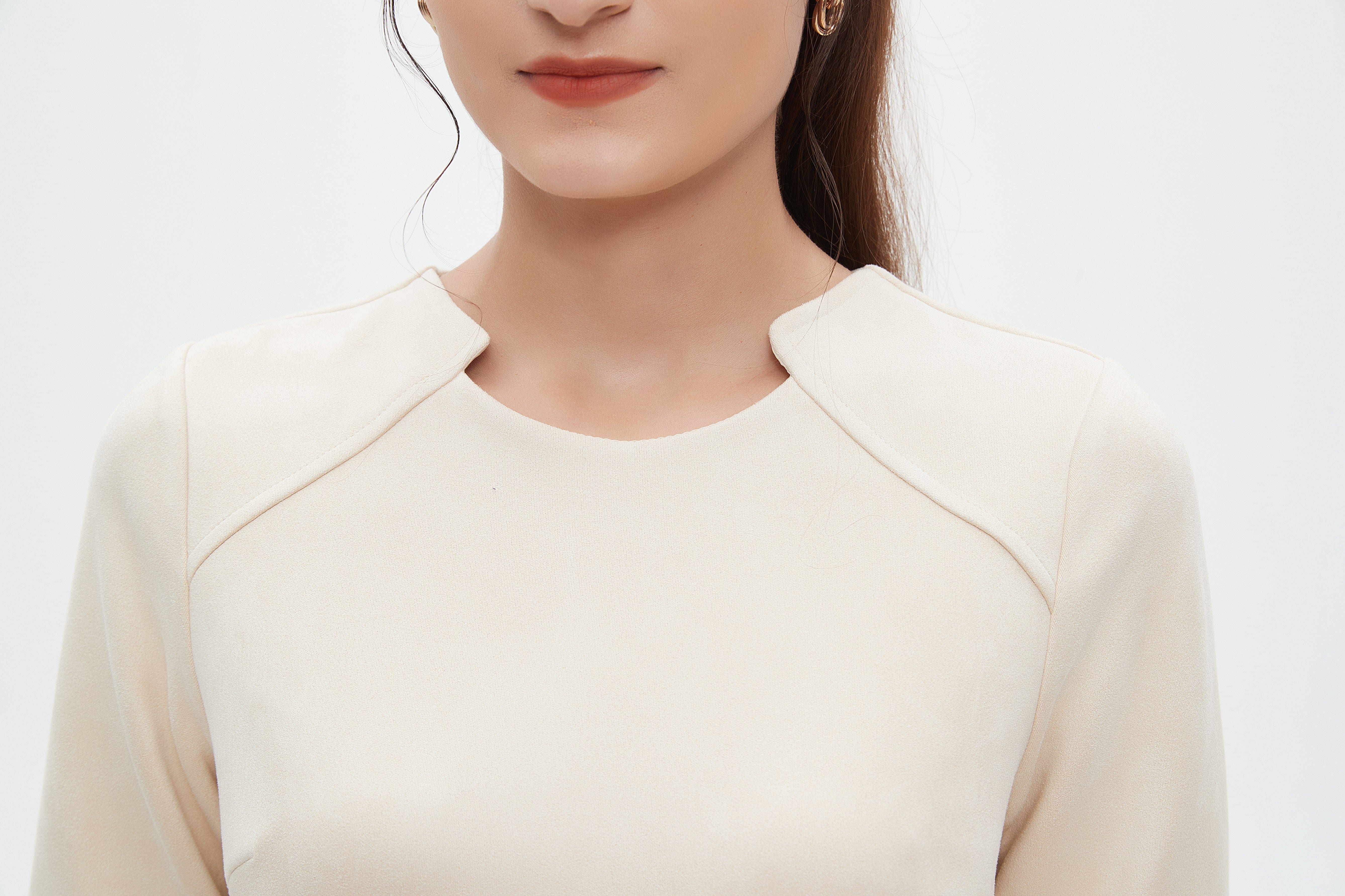 نتشي فستان ميدي بأكمام 3/4 سادة بحزام خصر