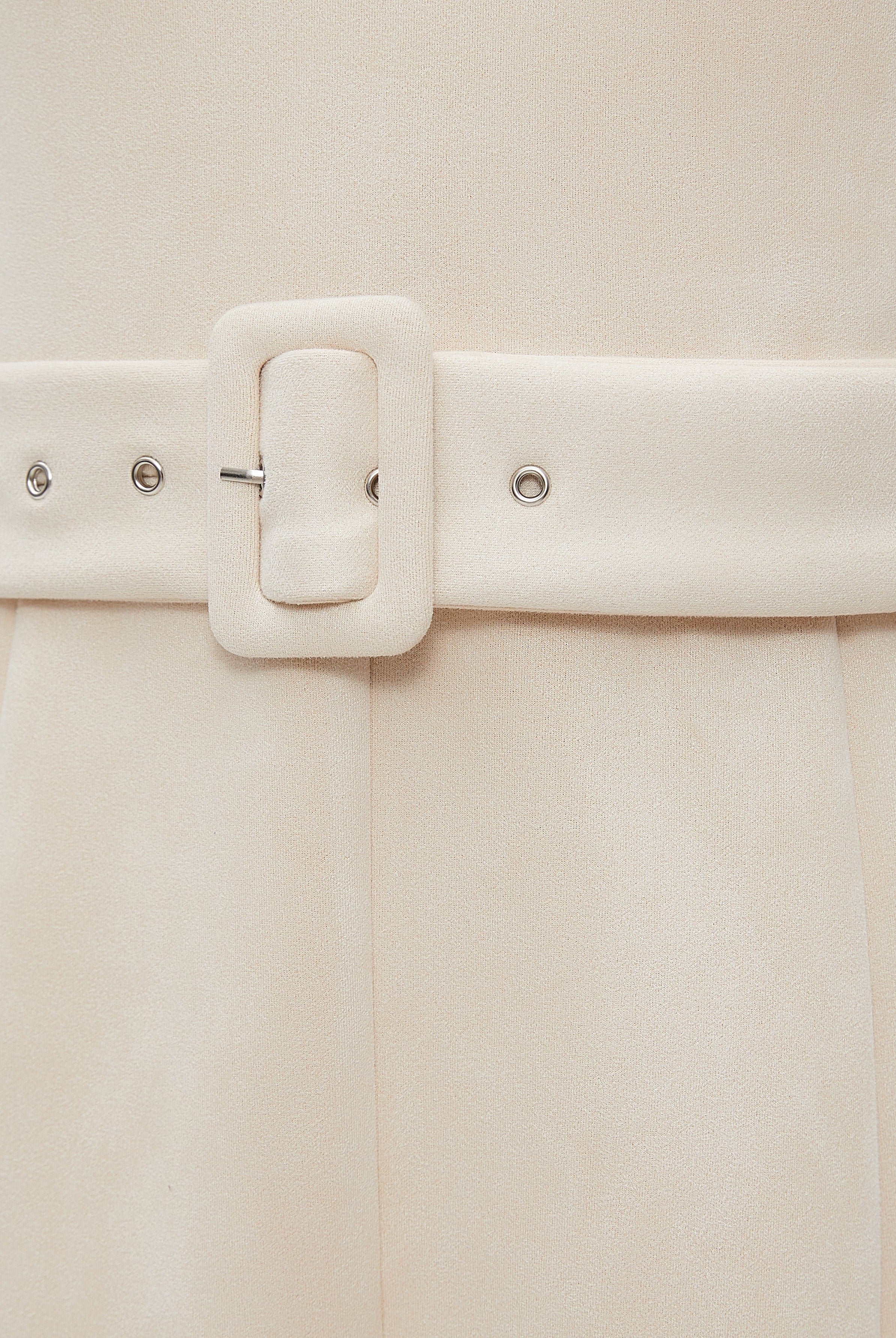 نتشي فستان ميدي بأكمام 3/4 سادة بحزام خصر