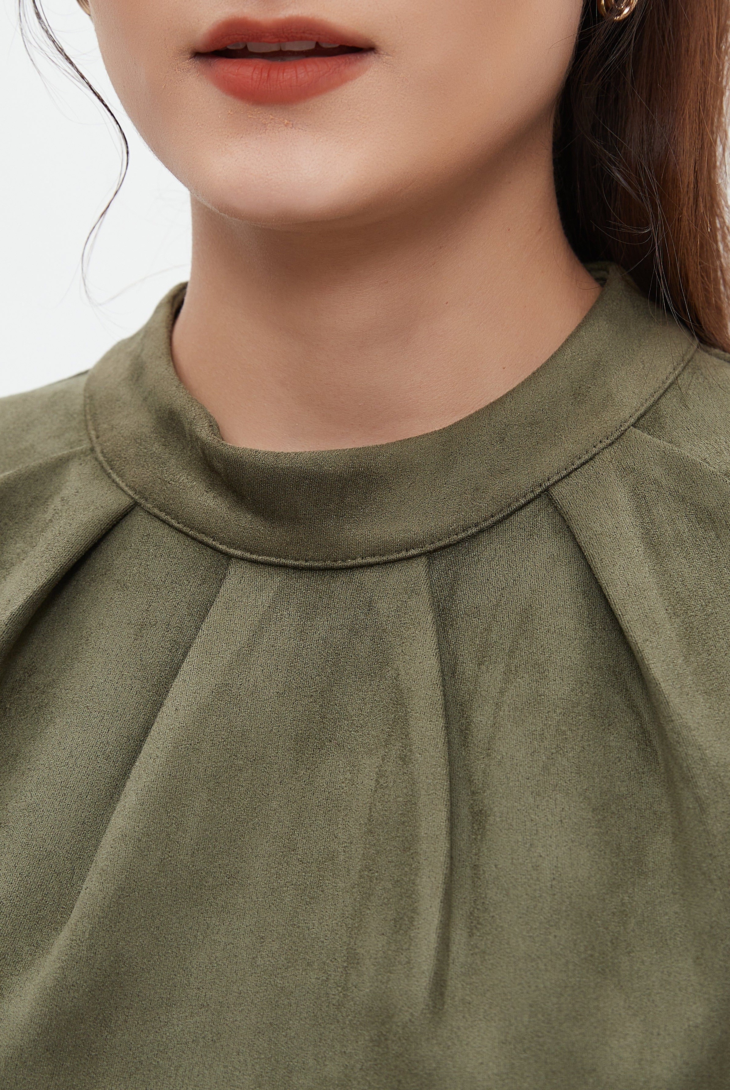 نتشي فستان نسائي سادة نصف كشكش واكمام قصيرة