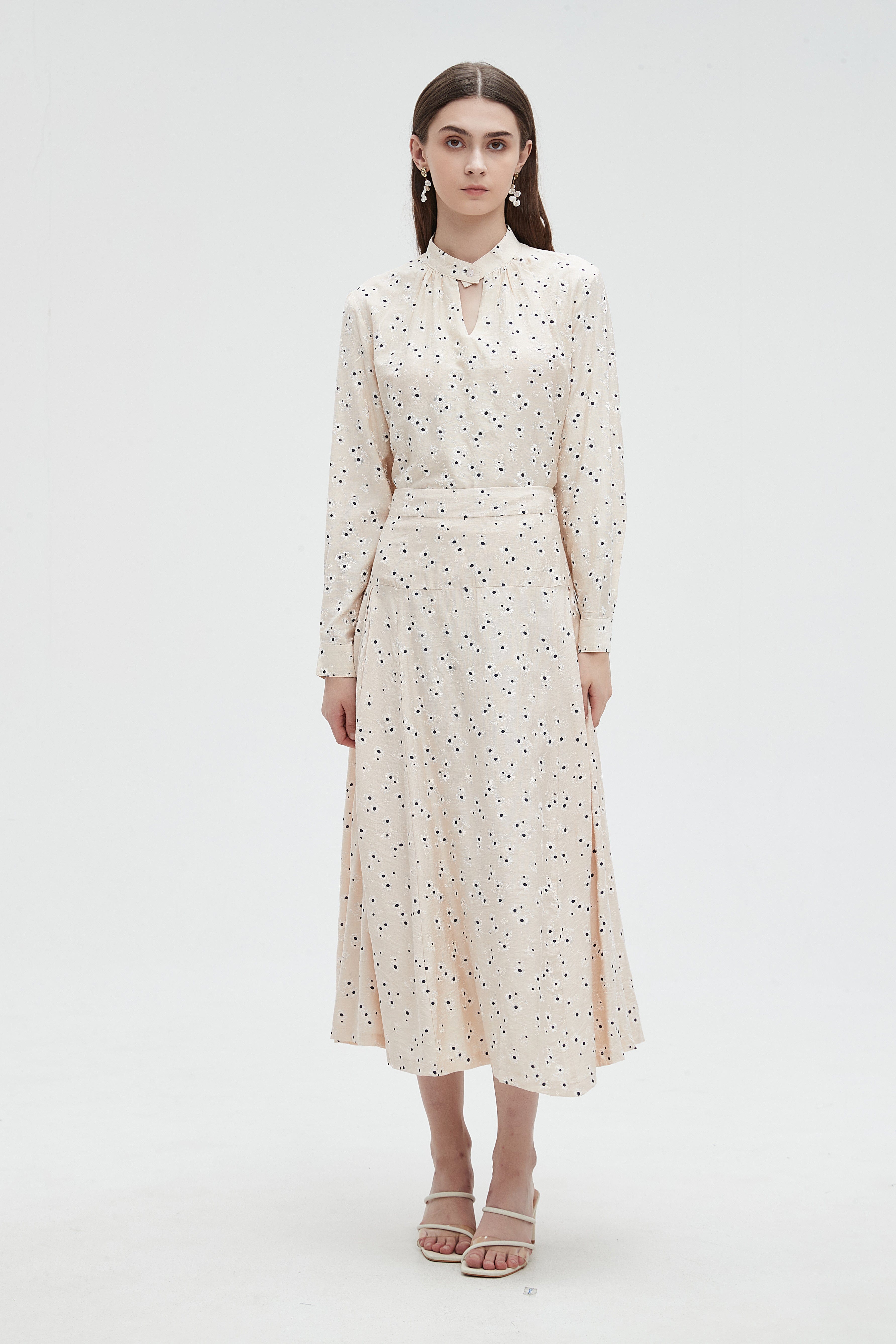 ميكا تنورة ميدي مخرمة موردة خصر مرتفع نسائي