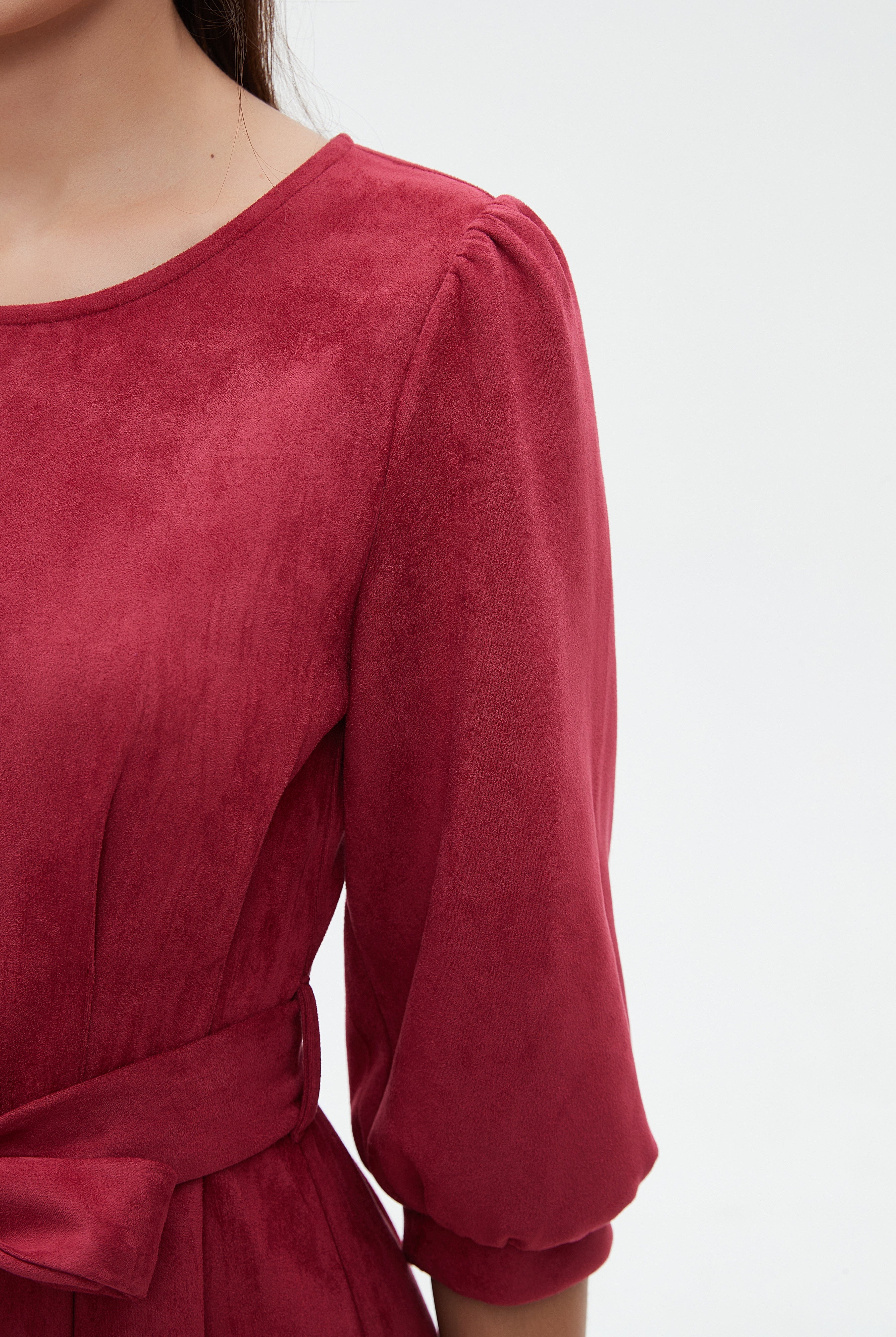 نتشي فستان نسائي ميدي 3/4 كم برباط على الخصر سادة