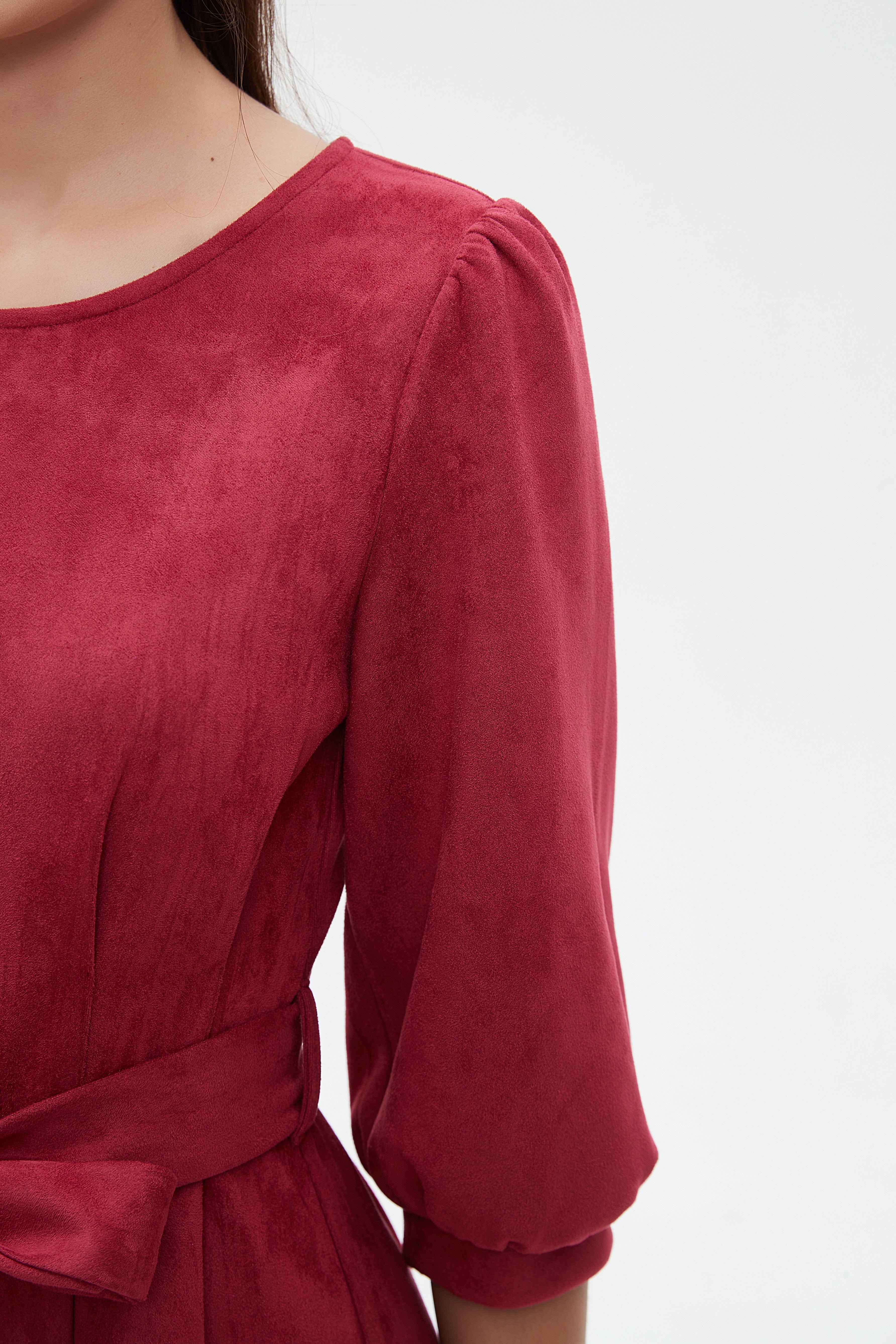 نتشي فستان نسائي ميدي 3/4 كم برباط على الخصر سادة