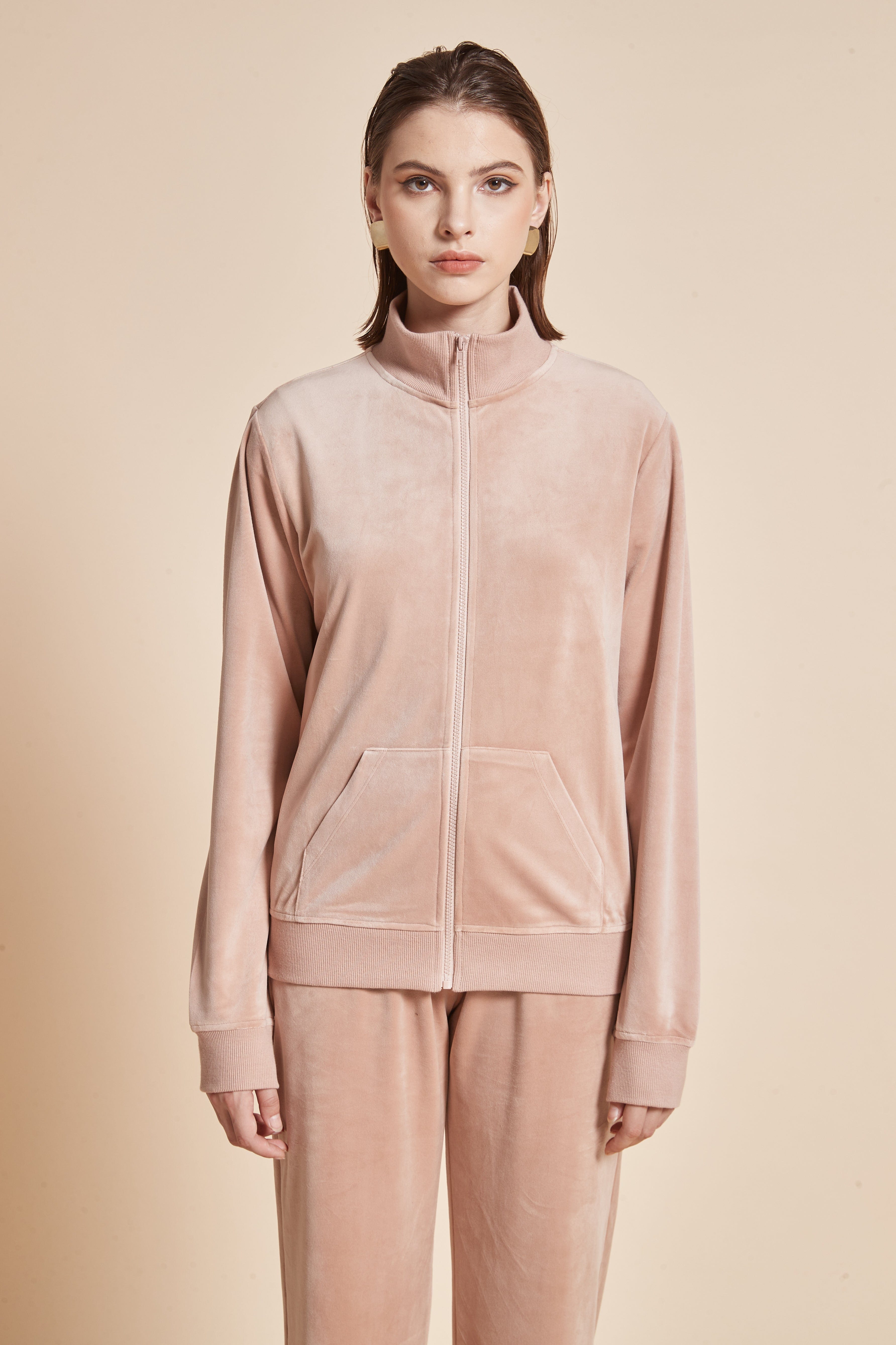 يولا جاكيت نسائي شتوي بسحاب أمامي وكم طويل مع جيوب أمامية