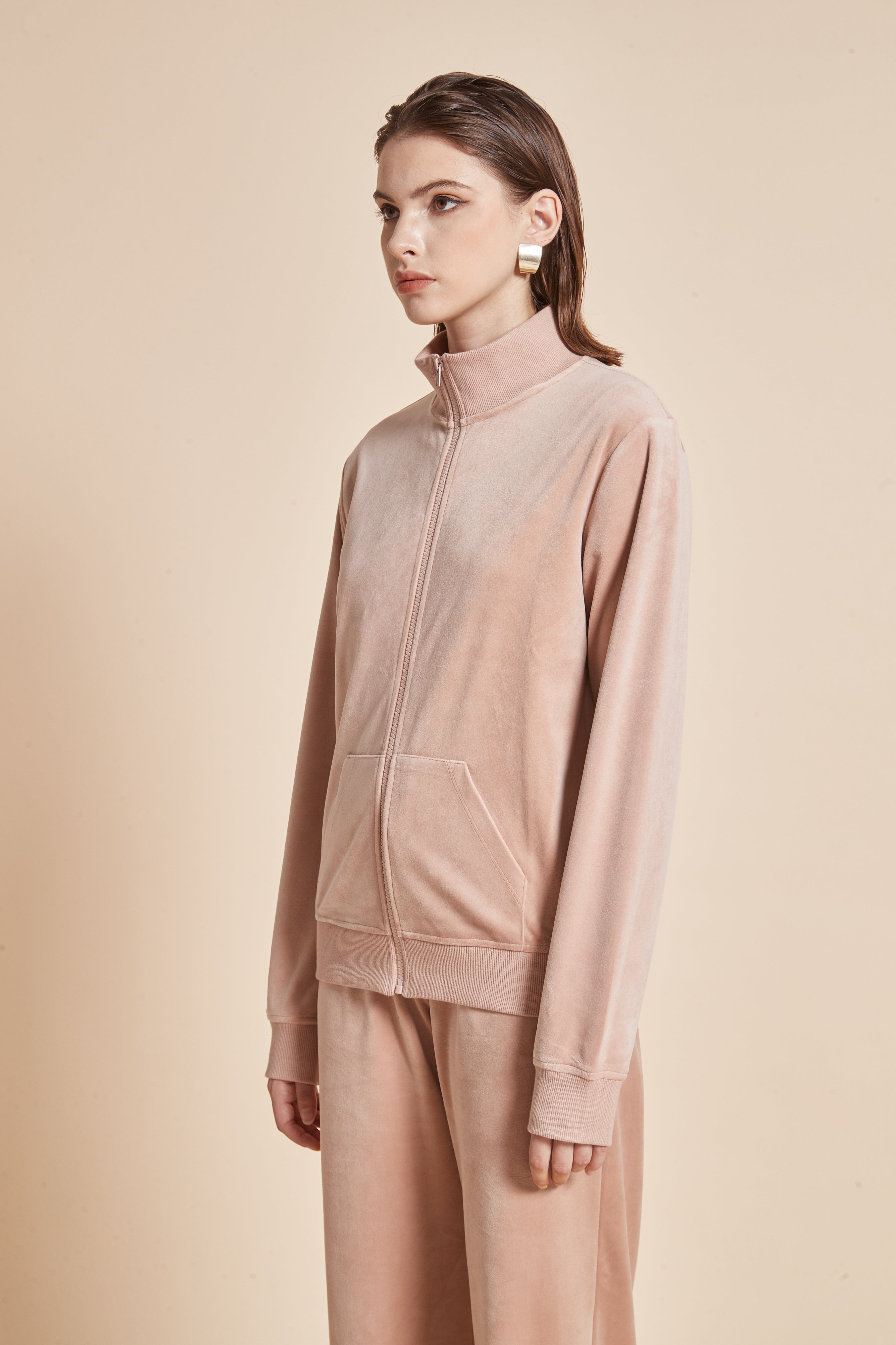 يولا جاكيت نسائي شتوي بسحاب أمامي وكم طويل مع جيوب أمامية