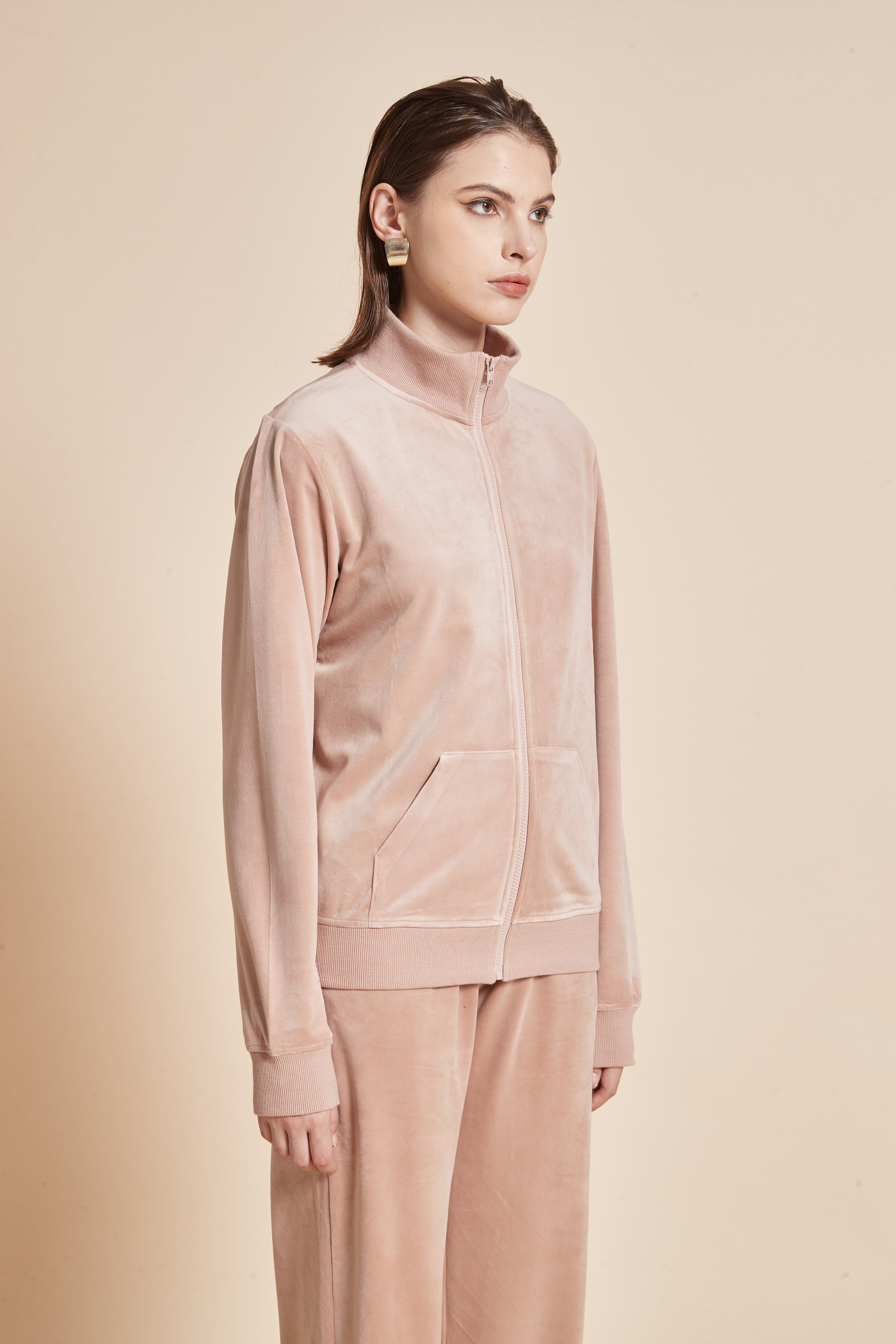 يولا جاكيت نسائي شتوي بسحاب أمامي وكم طويل مع جيوب أمامية