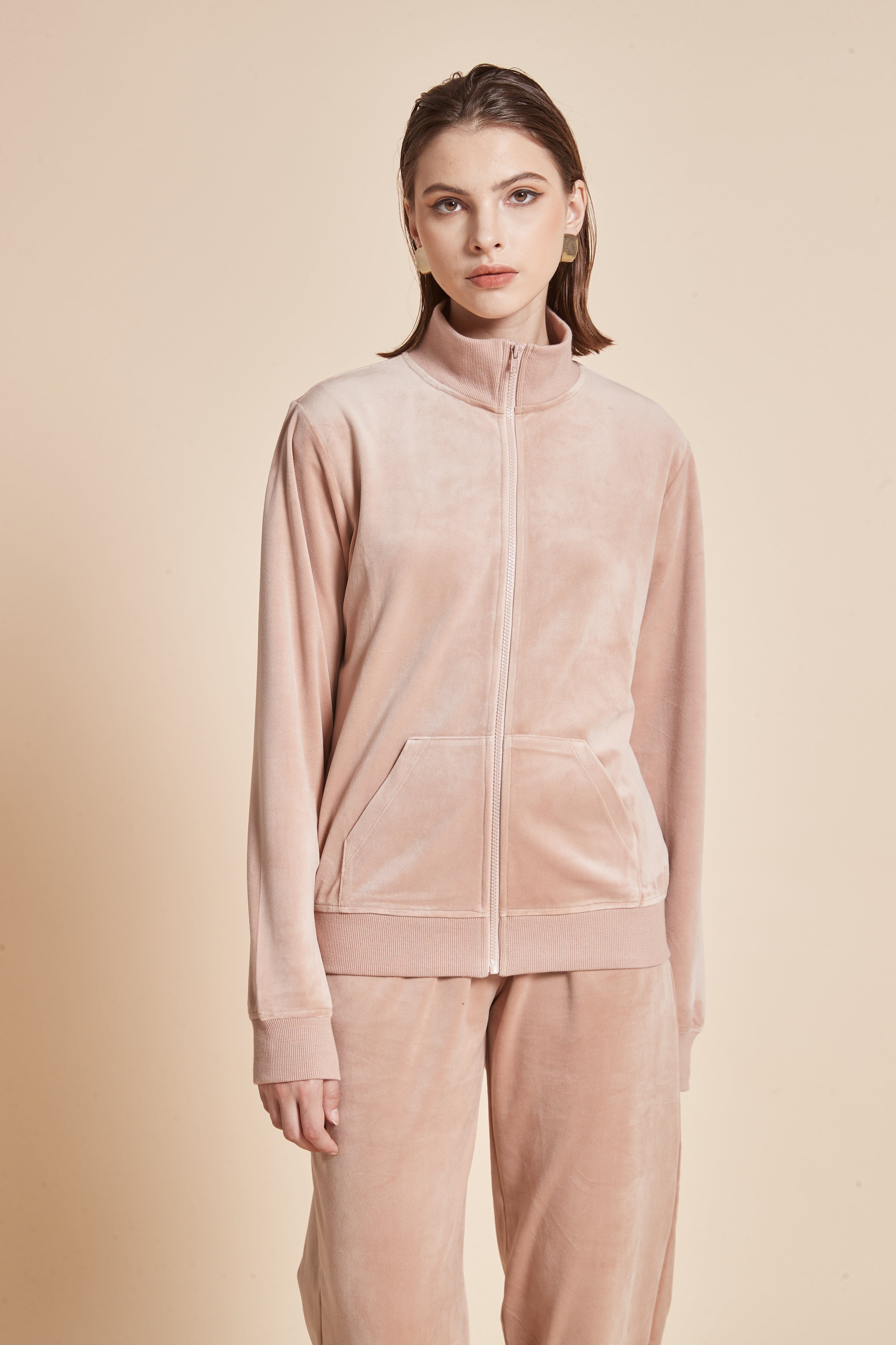 يولا جاكيت نسائي شتوي بسحاب أمامي وكم طويل مع جيوب أمامية