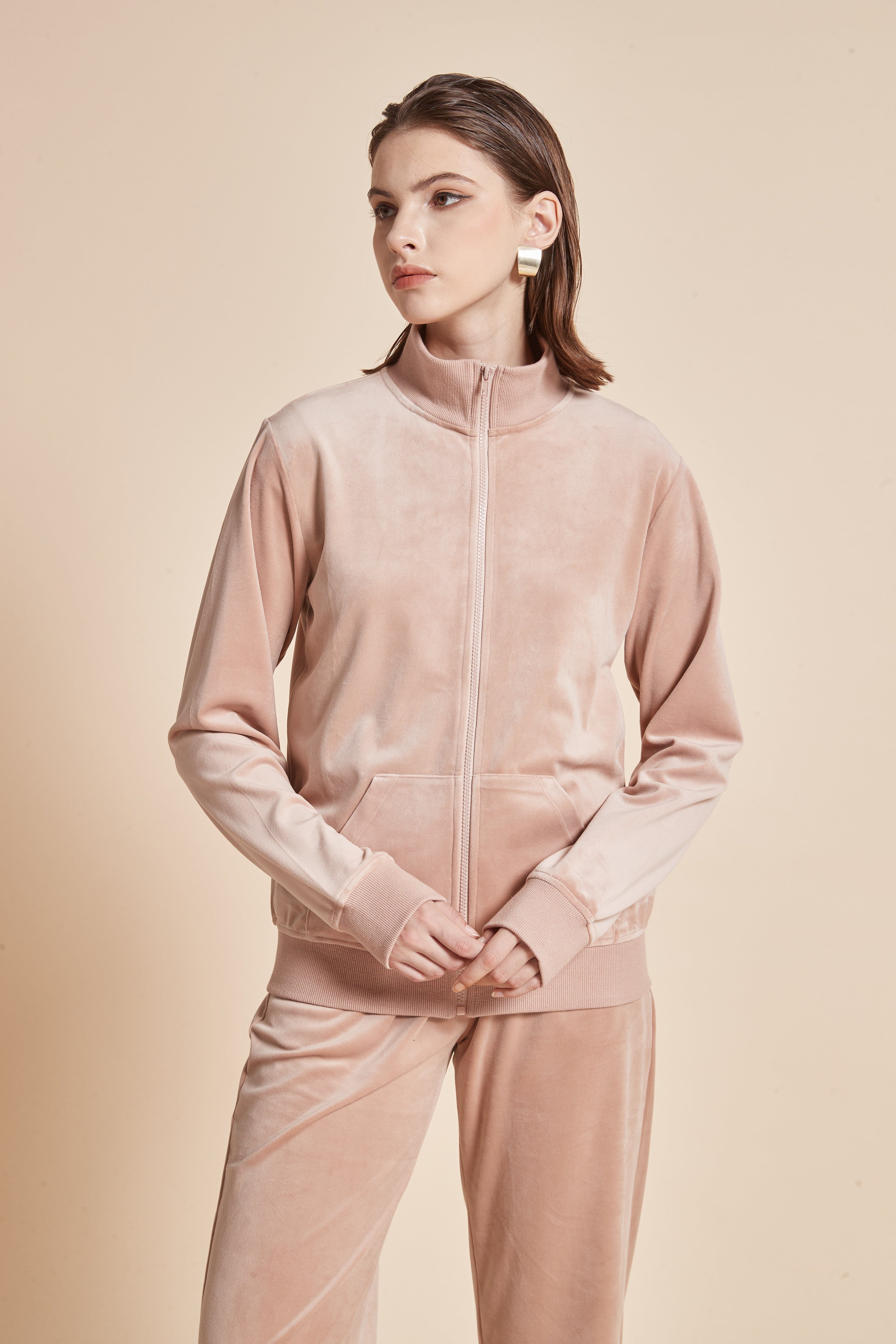 يولا جاكيت نسائي شتوي بسحاب أمامي وكم طويل مع جيوب أمامية