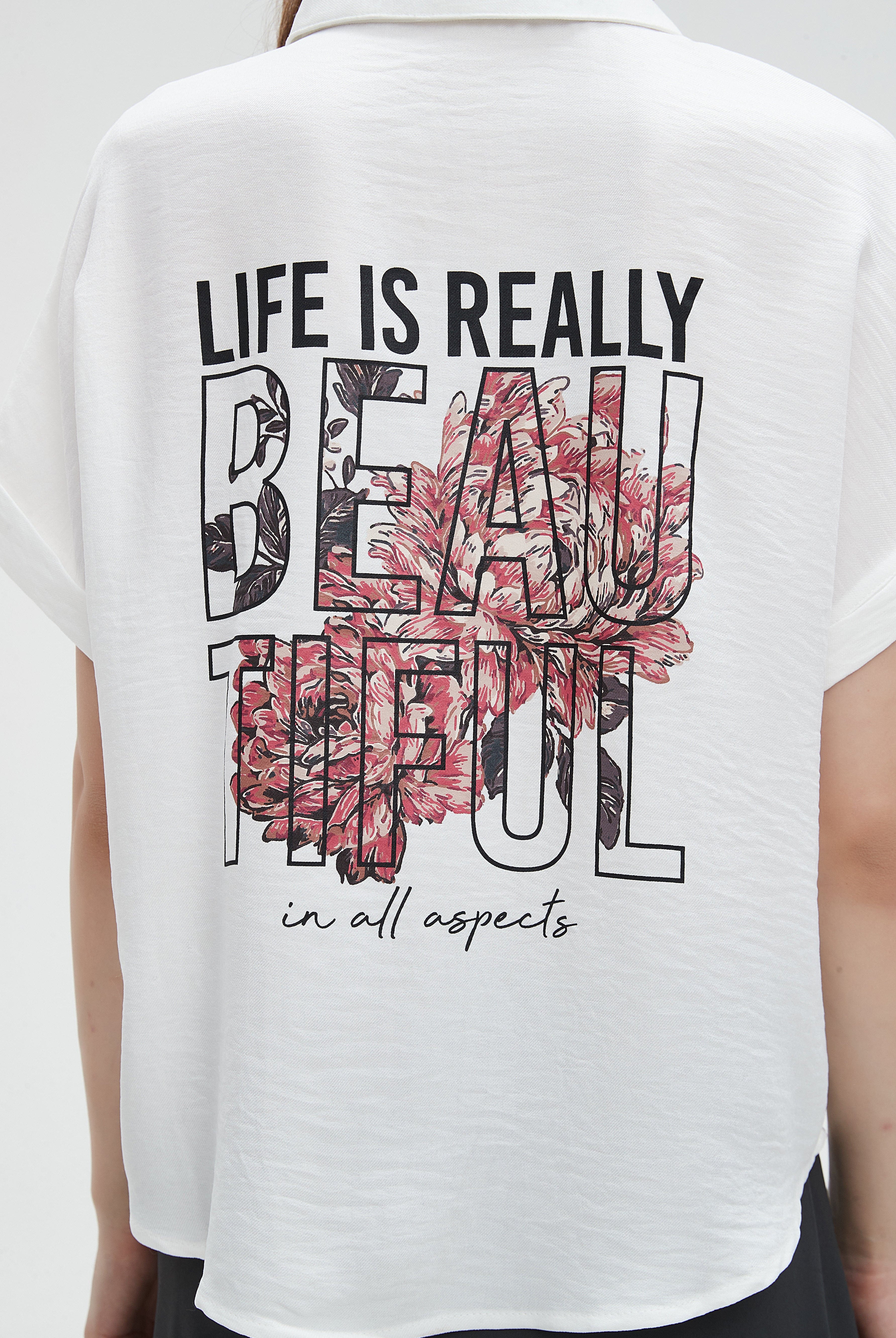 ميكا قميص نص كم سادة بياقة نسائي