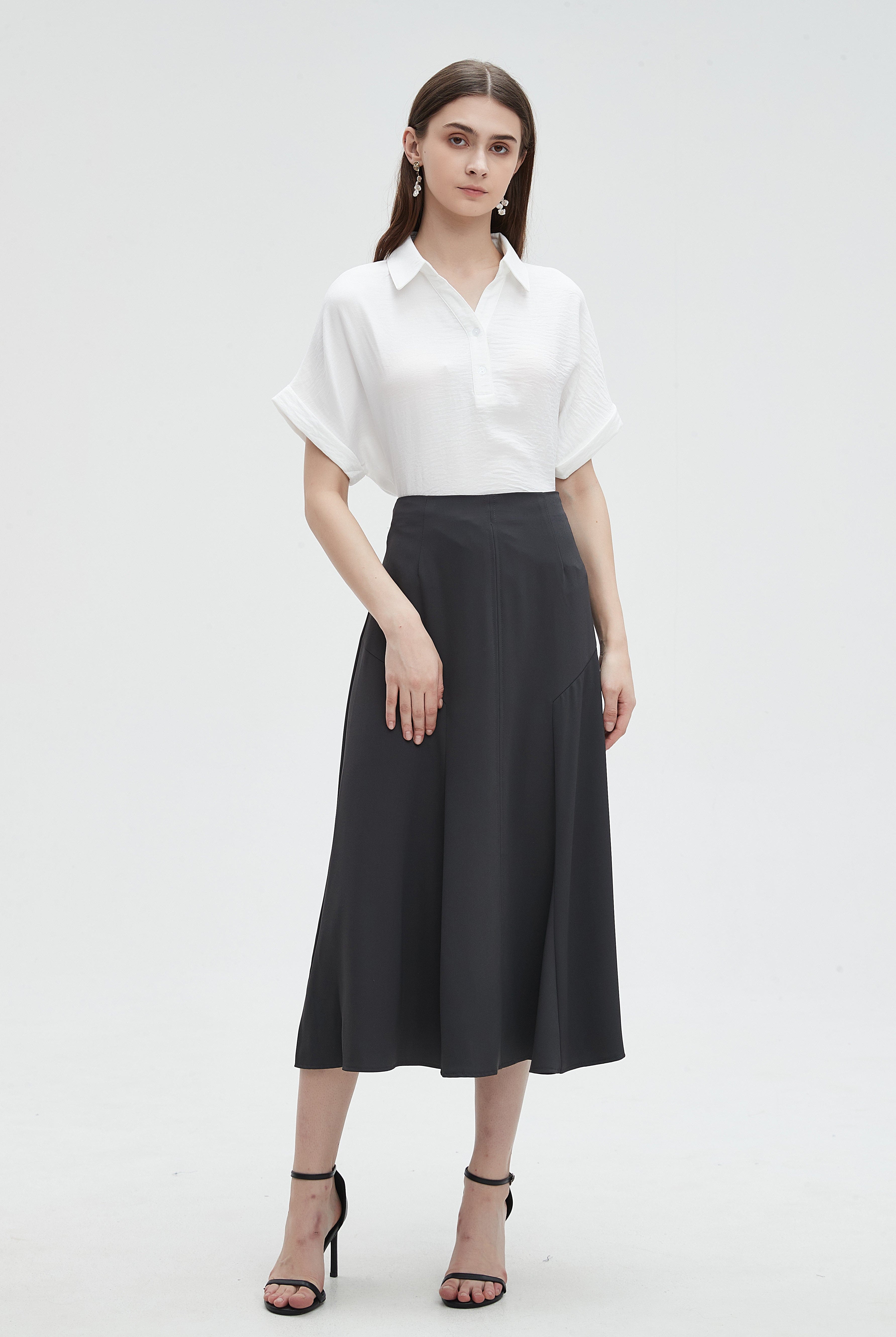 ميكا قميص نص كم سادة بياقة نسائي