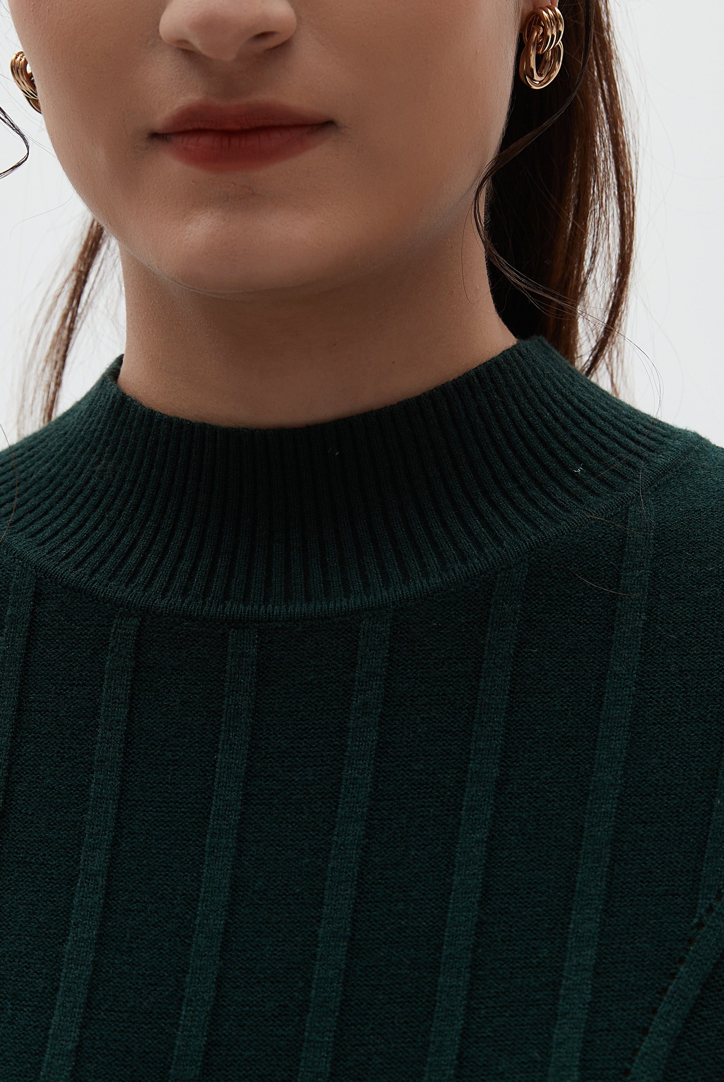 نتشي فستان مضلع سادة 3/4 كم ميدي نسائي