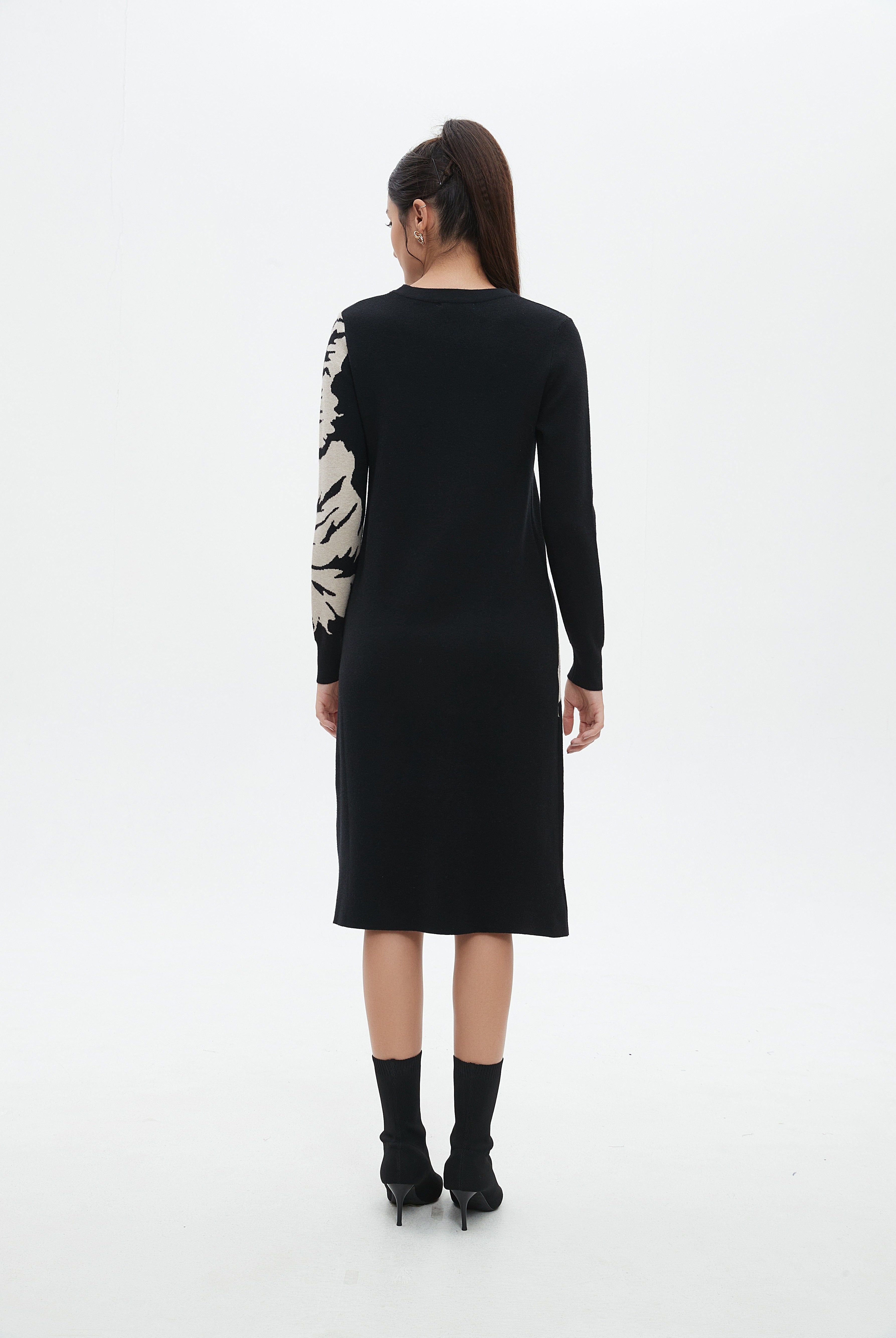 نتشي فستان منقوش كم طويل ميدي نسائي