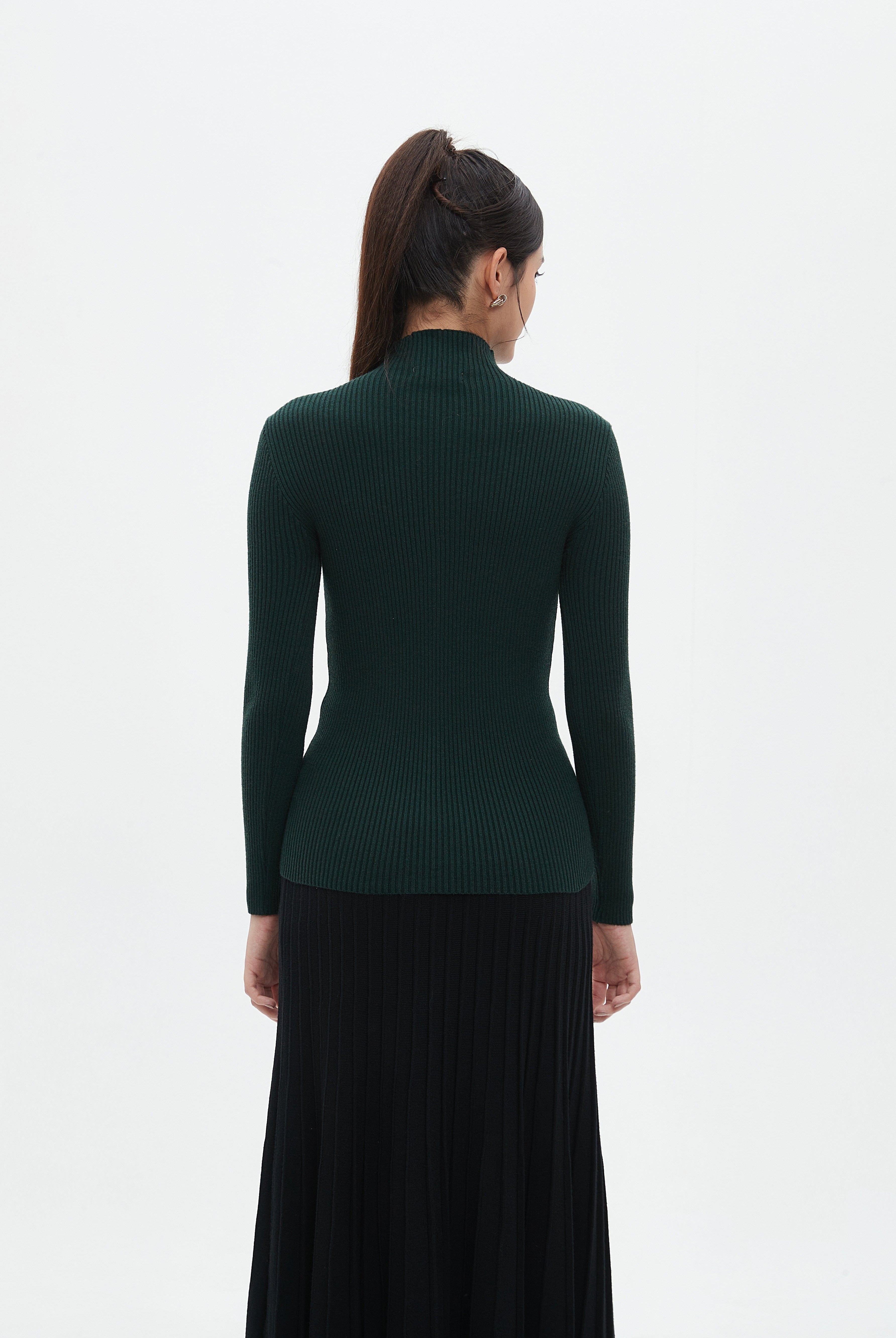 نتشي بلوفر مخطط كم طويل برقبة مرتفعة نسائي