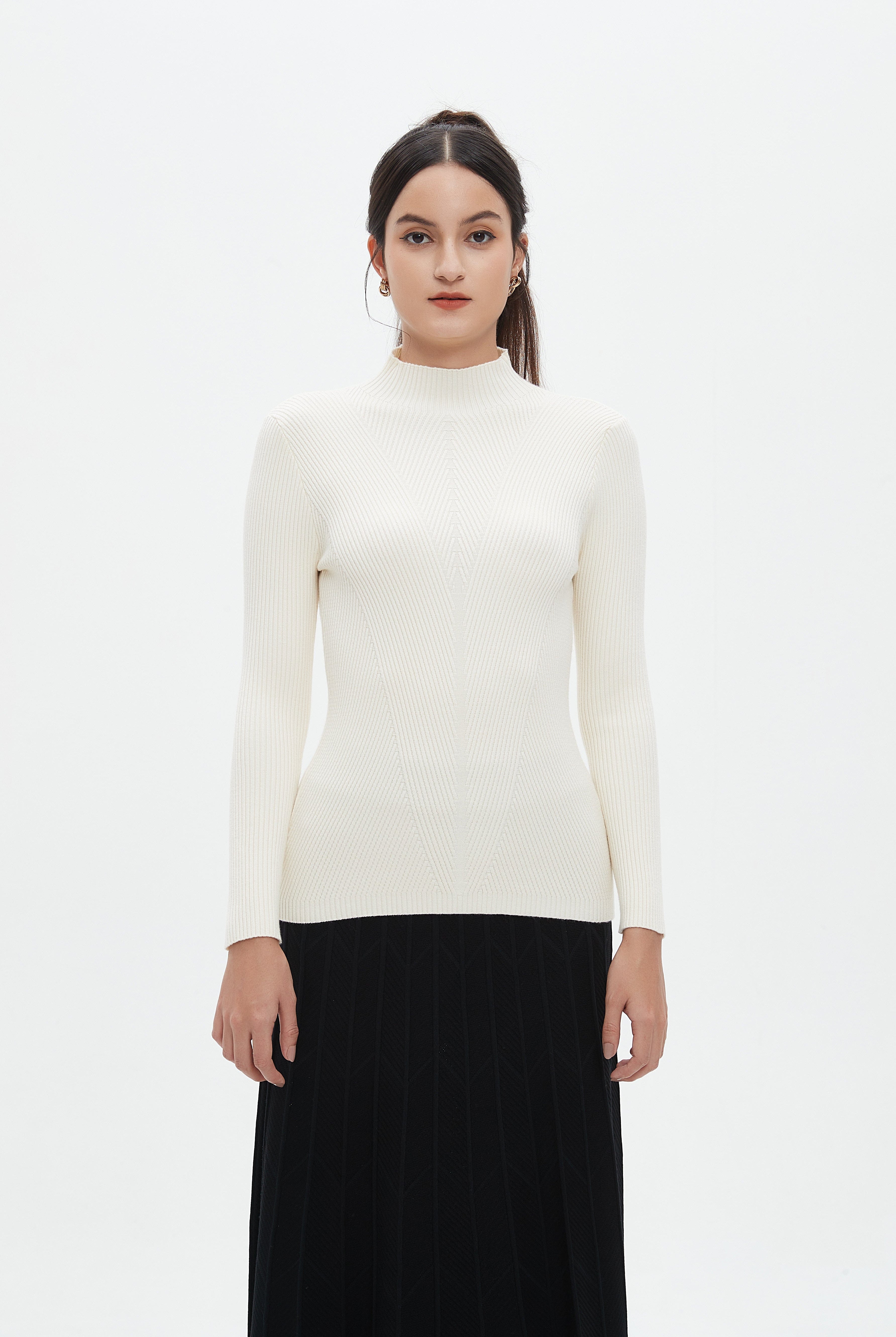 نتشي بلوفر مخطط كم طويل برقبة مرتفعة نسائي