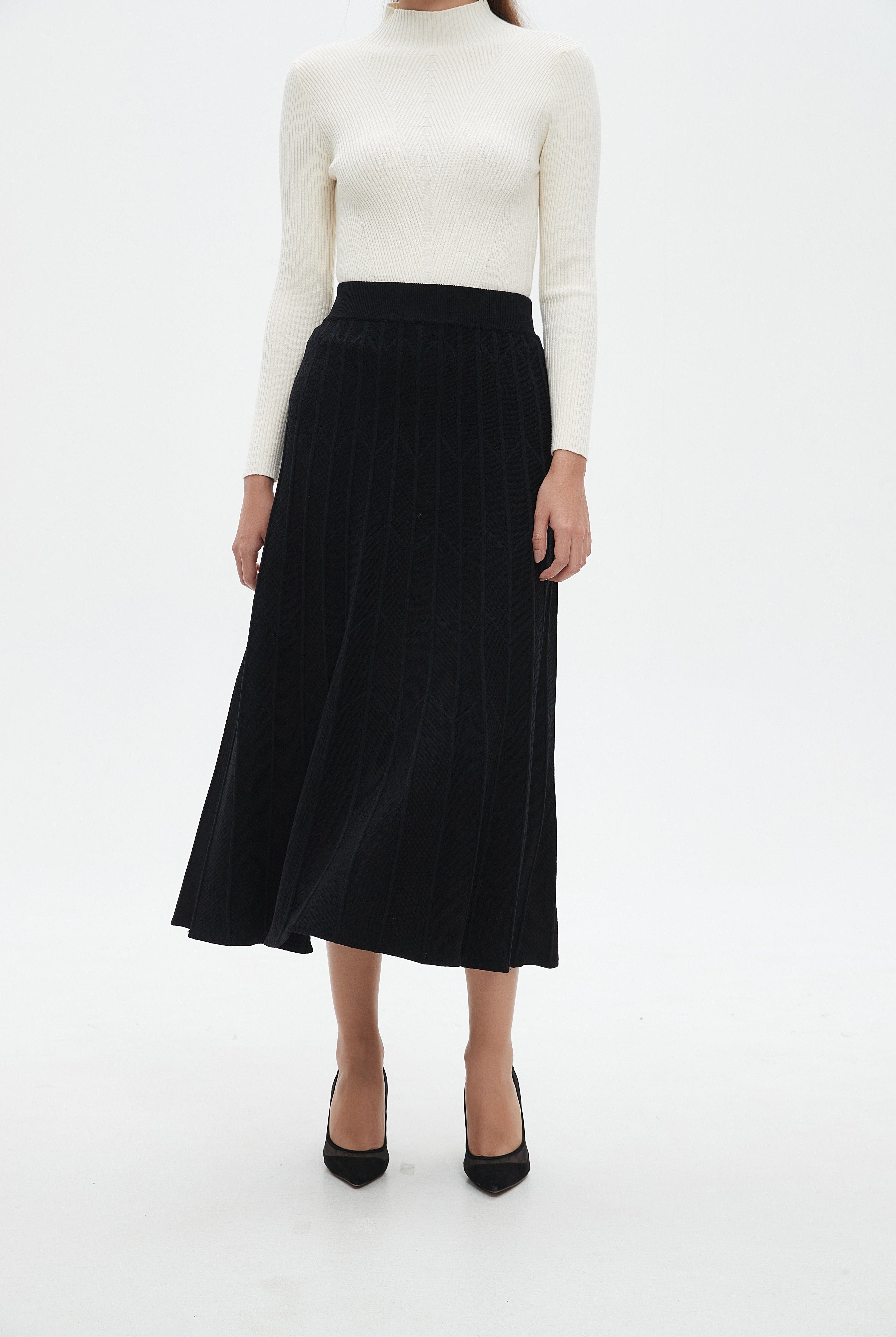 نتشي تنورة ميدي نسائية مضلعة بالطول