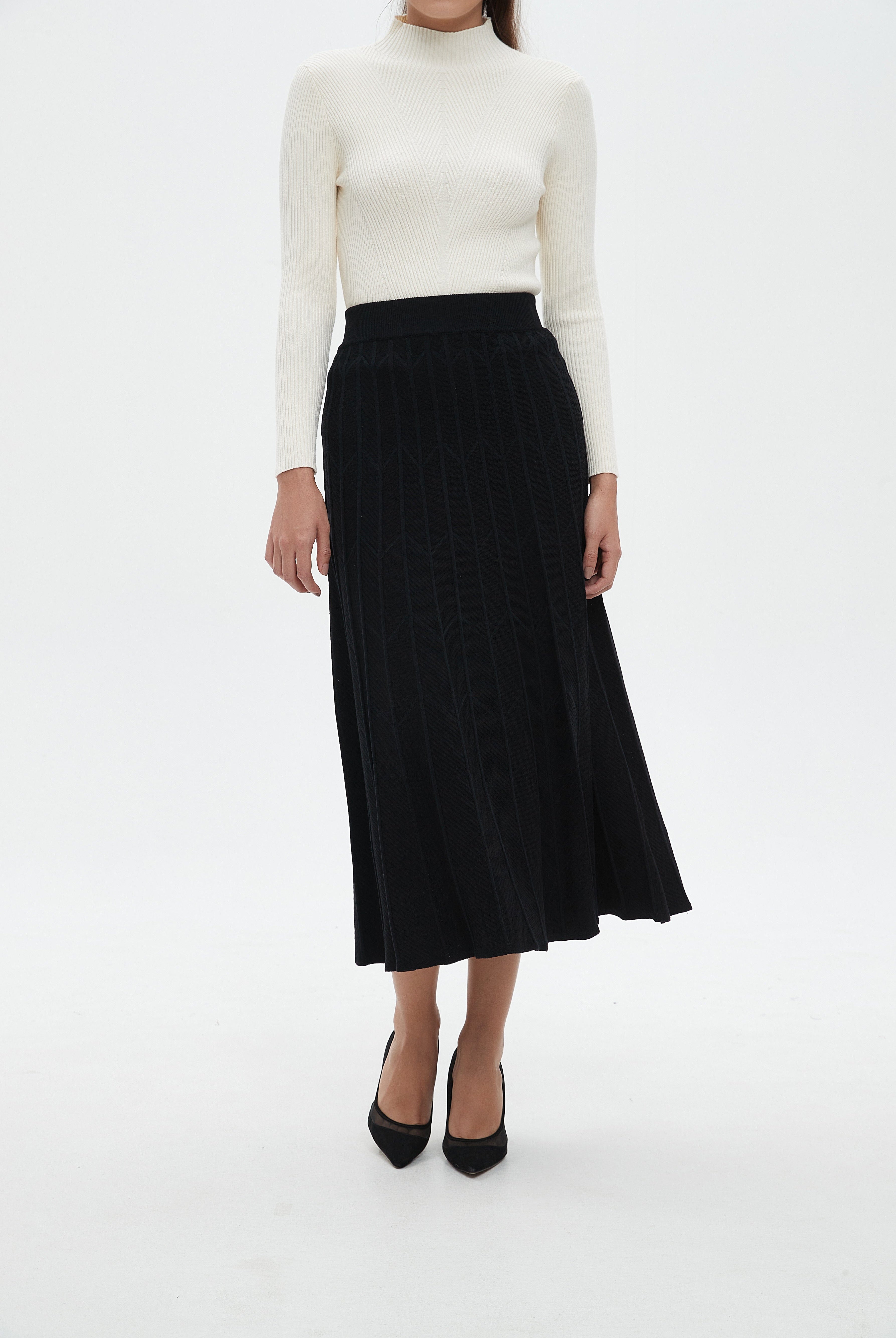 نتشي تنورة ميدي نسائية مضلعة بالطول